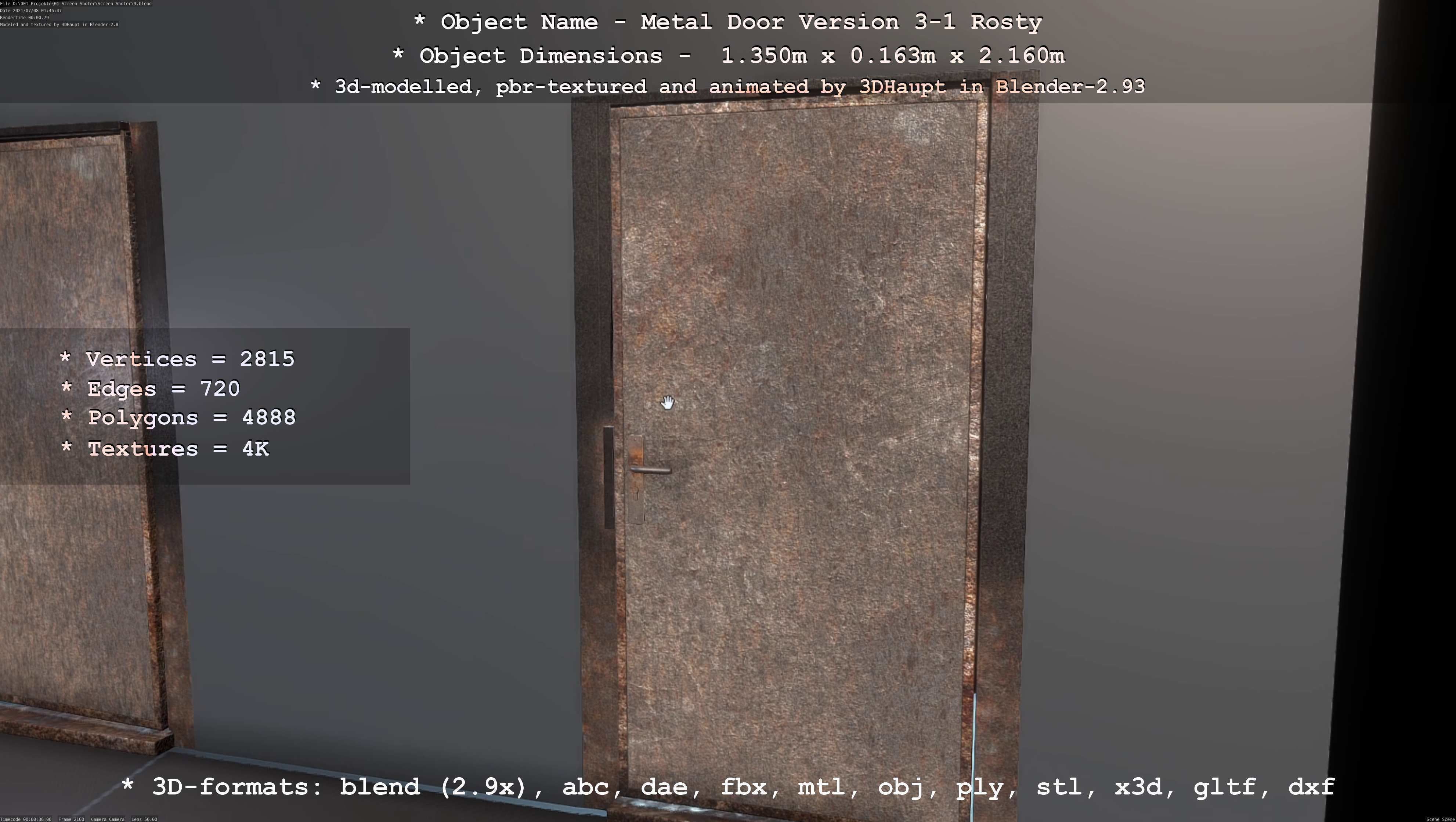 Animated Metal Door Version 3 Rusty Low-poly 3D model_41