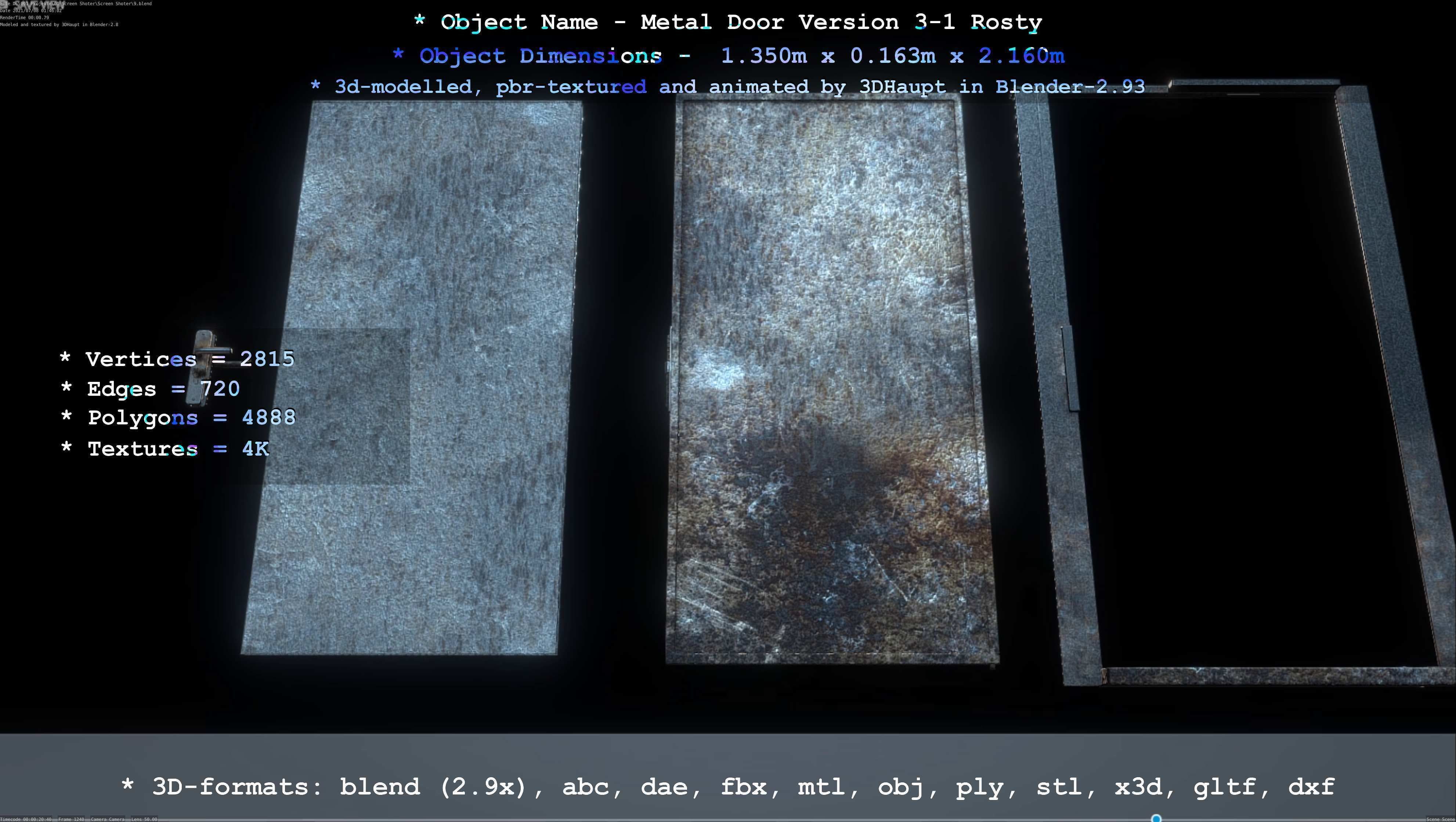 Animated Metal Door Version 3 Rusty Low-poly 3D model_62