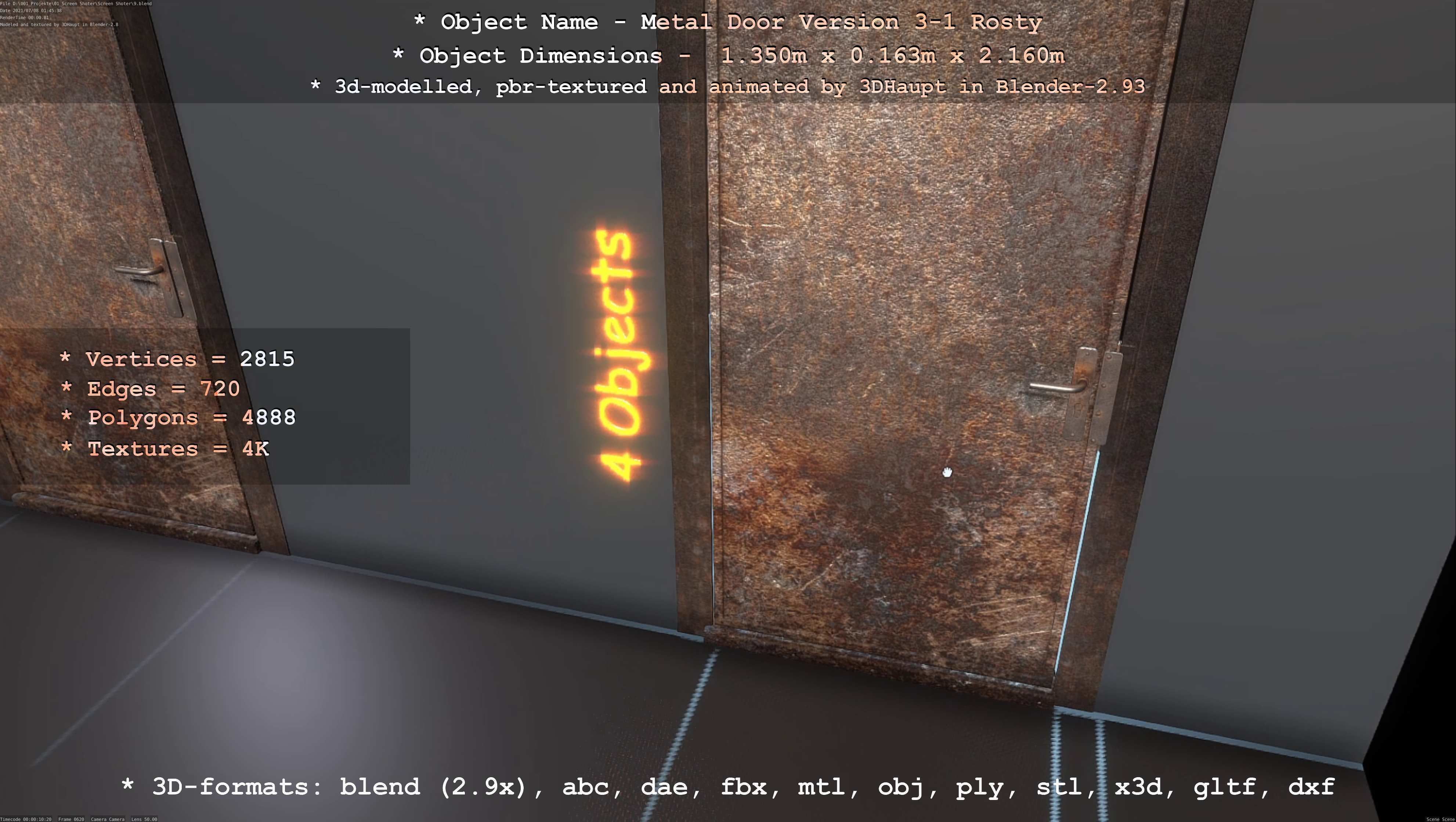 Animated Metal Door Version 3 Rusty Low-poly 3D model_79