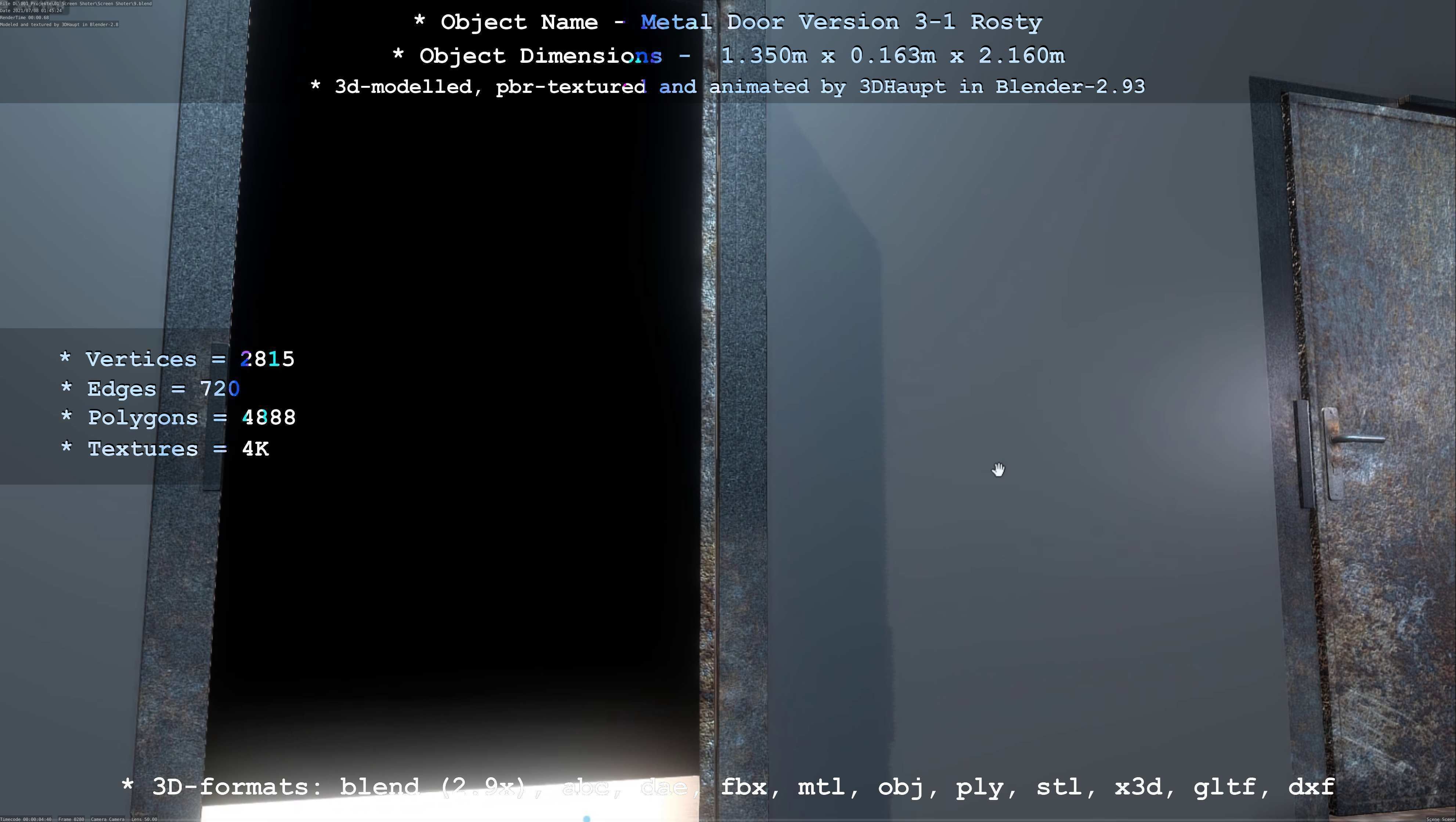 Animated Metal Door Version 3 Rusty Low-poly 3D model_85