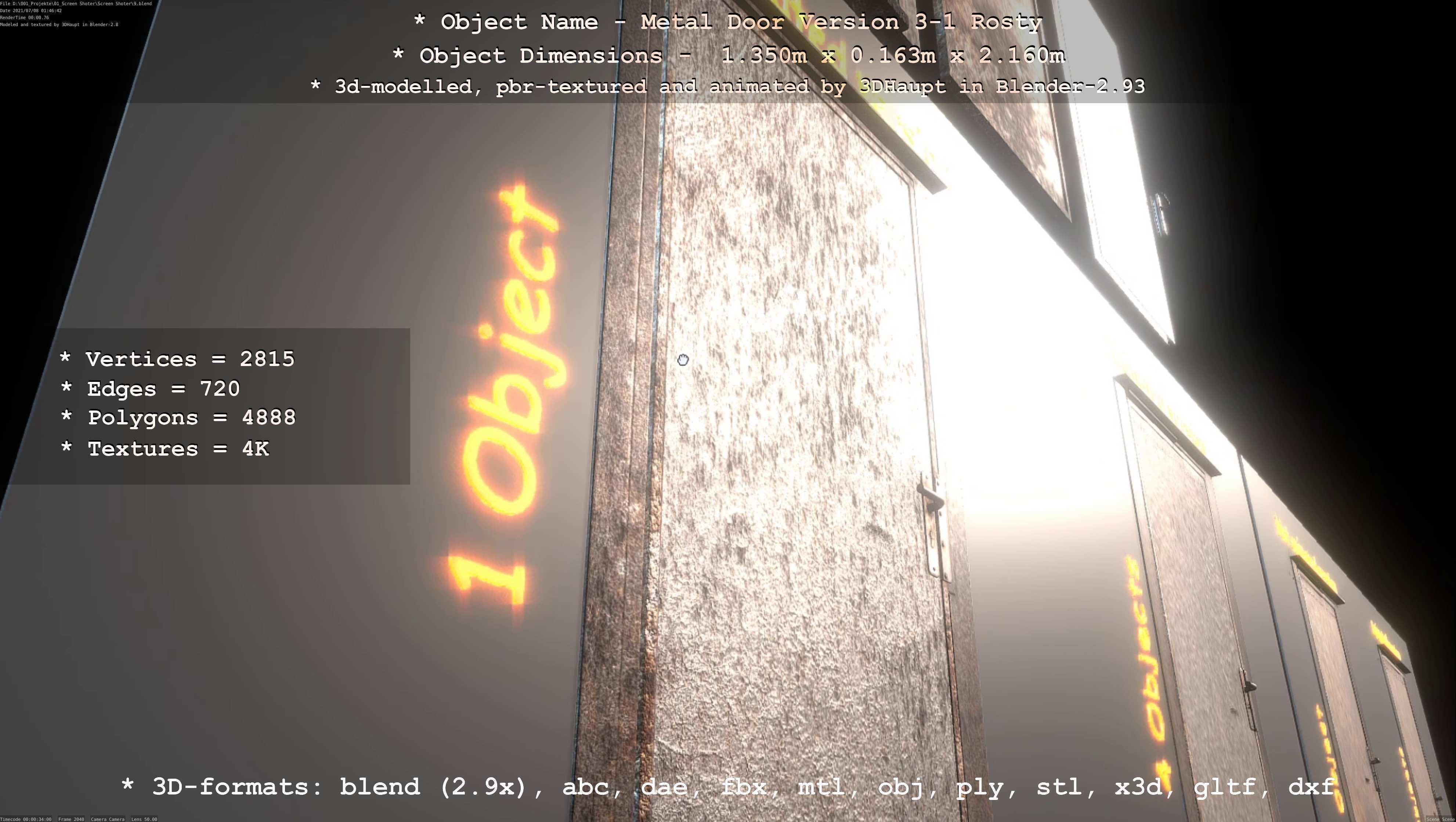 Animated Metal Door Version 3 Rusty Low-poly 3D model_44