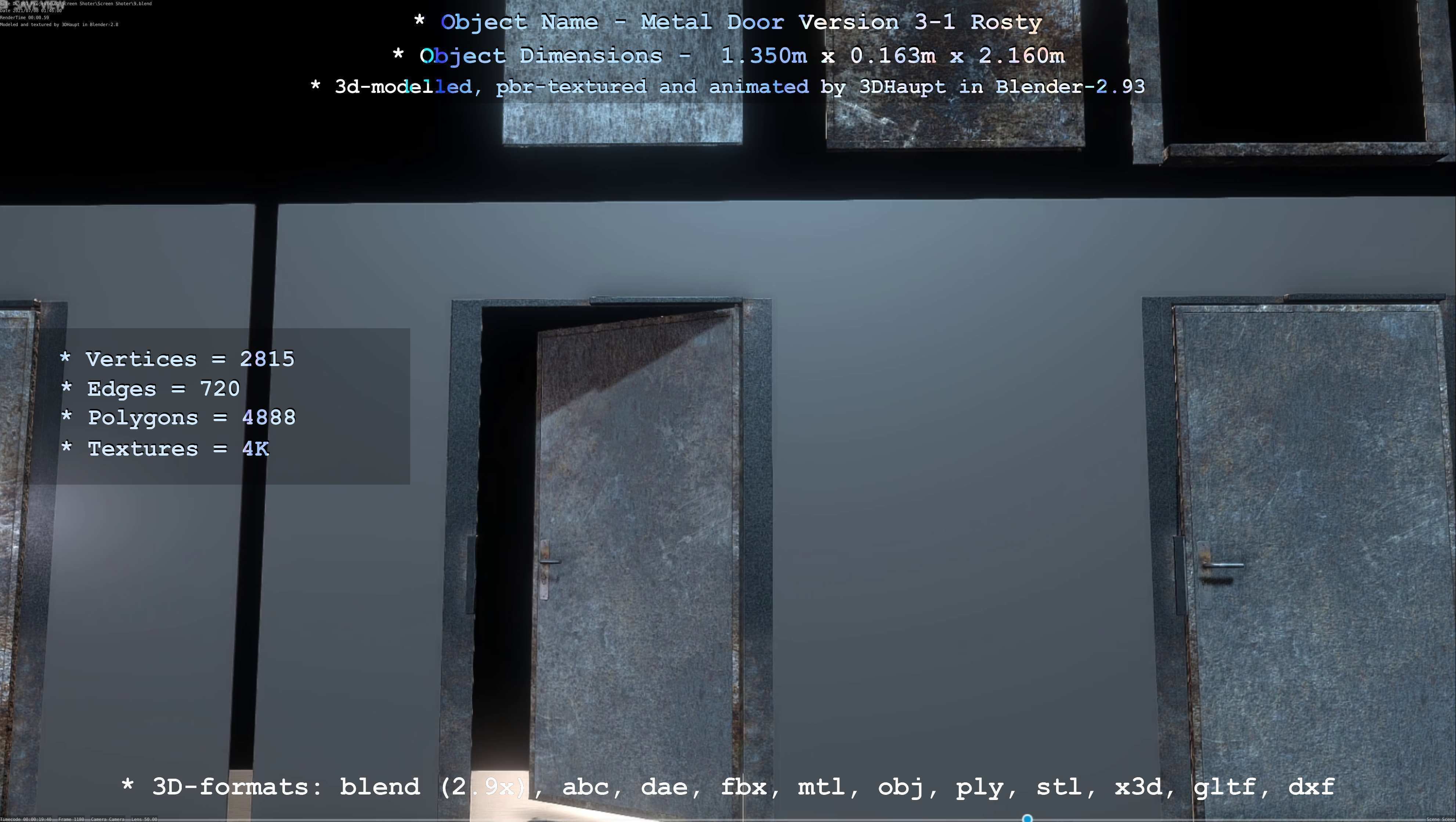 Animated Metal Door Version 3 Rusty Low-poly 3D model_64