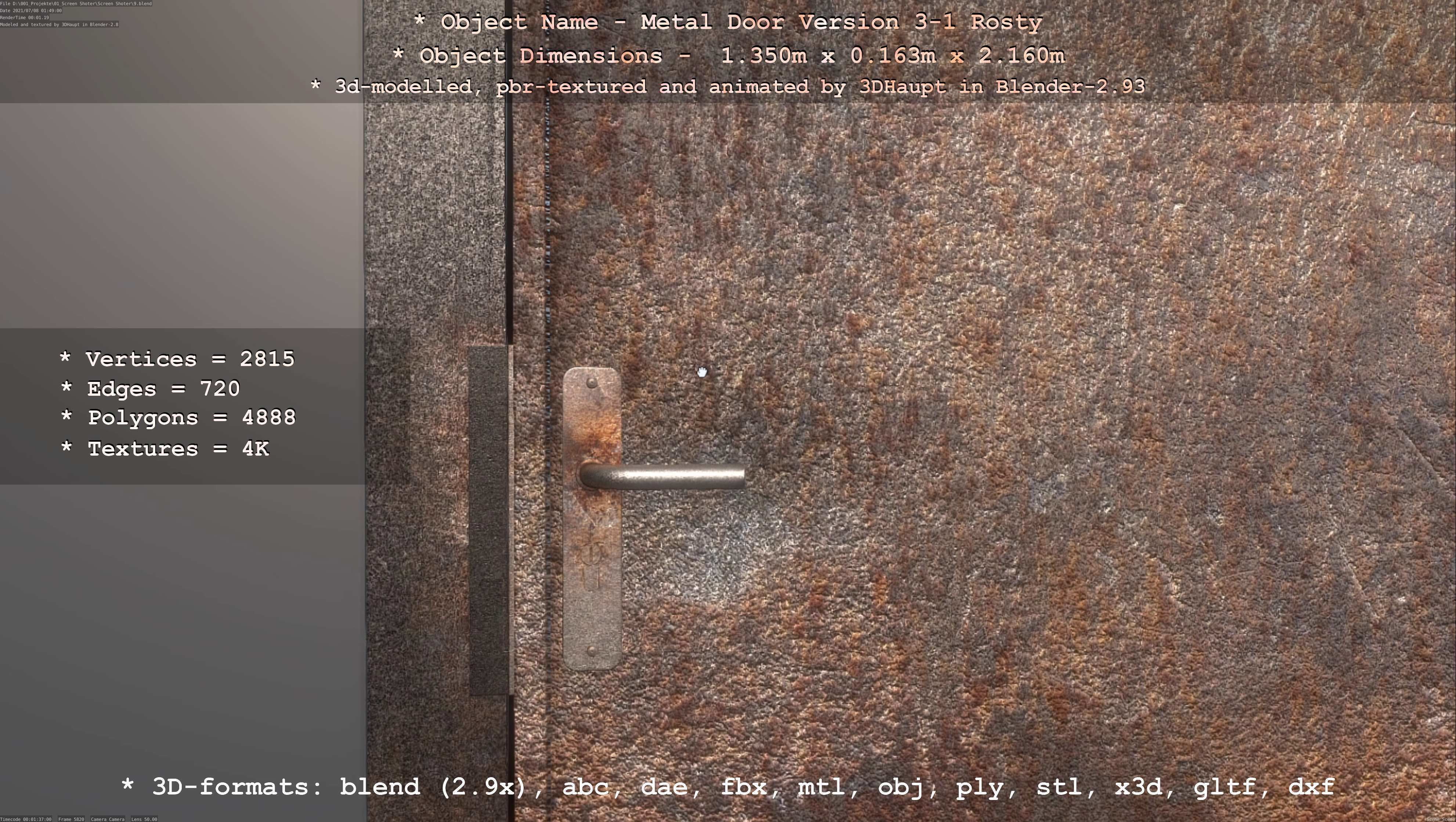 Animated Metal Door Version 3 Rusty Low-poly 3D model_102