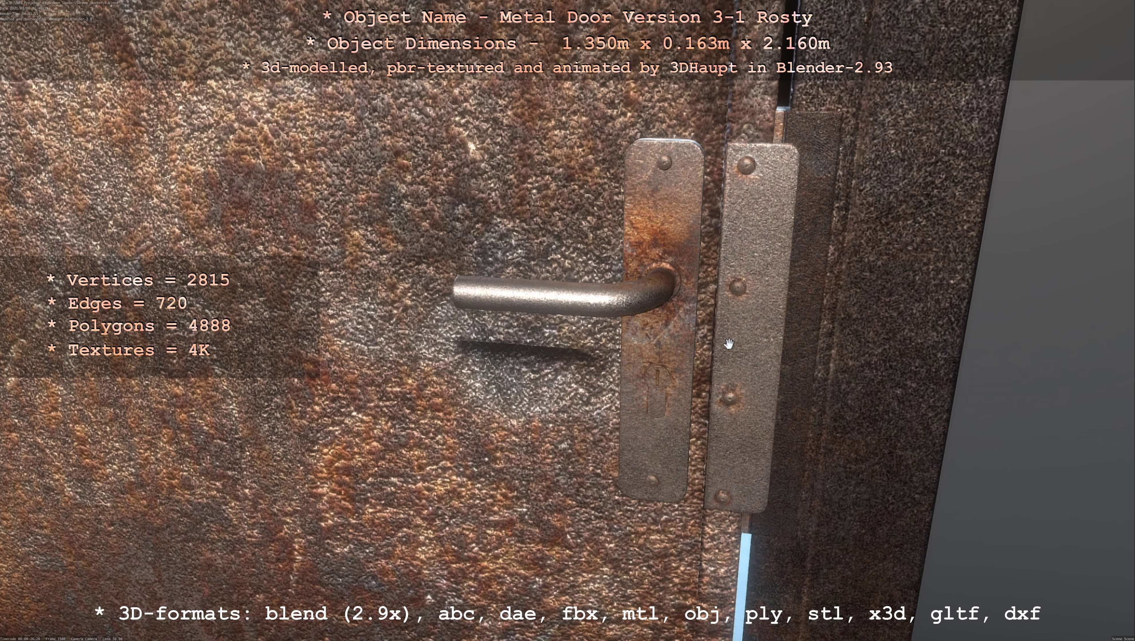 Animated Metal Door Version 3 Rusty Low-poly 3D model_54