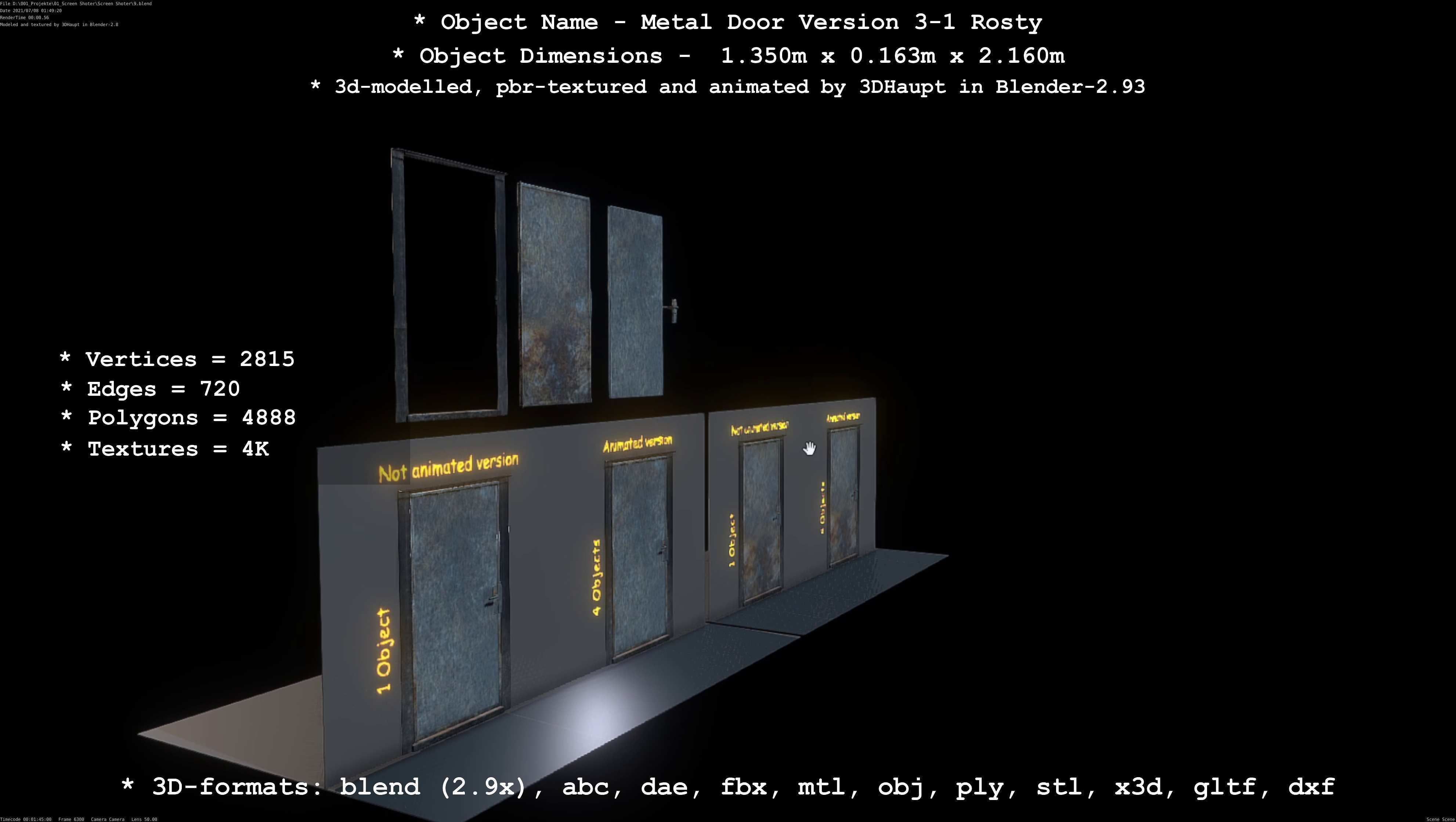 Animated Metal Door Version 3 Rusty Low-poly 3D model_90