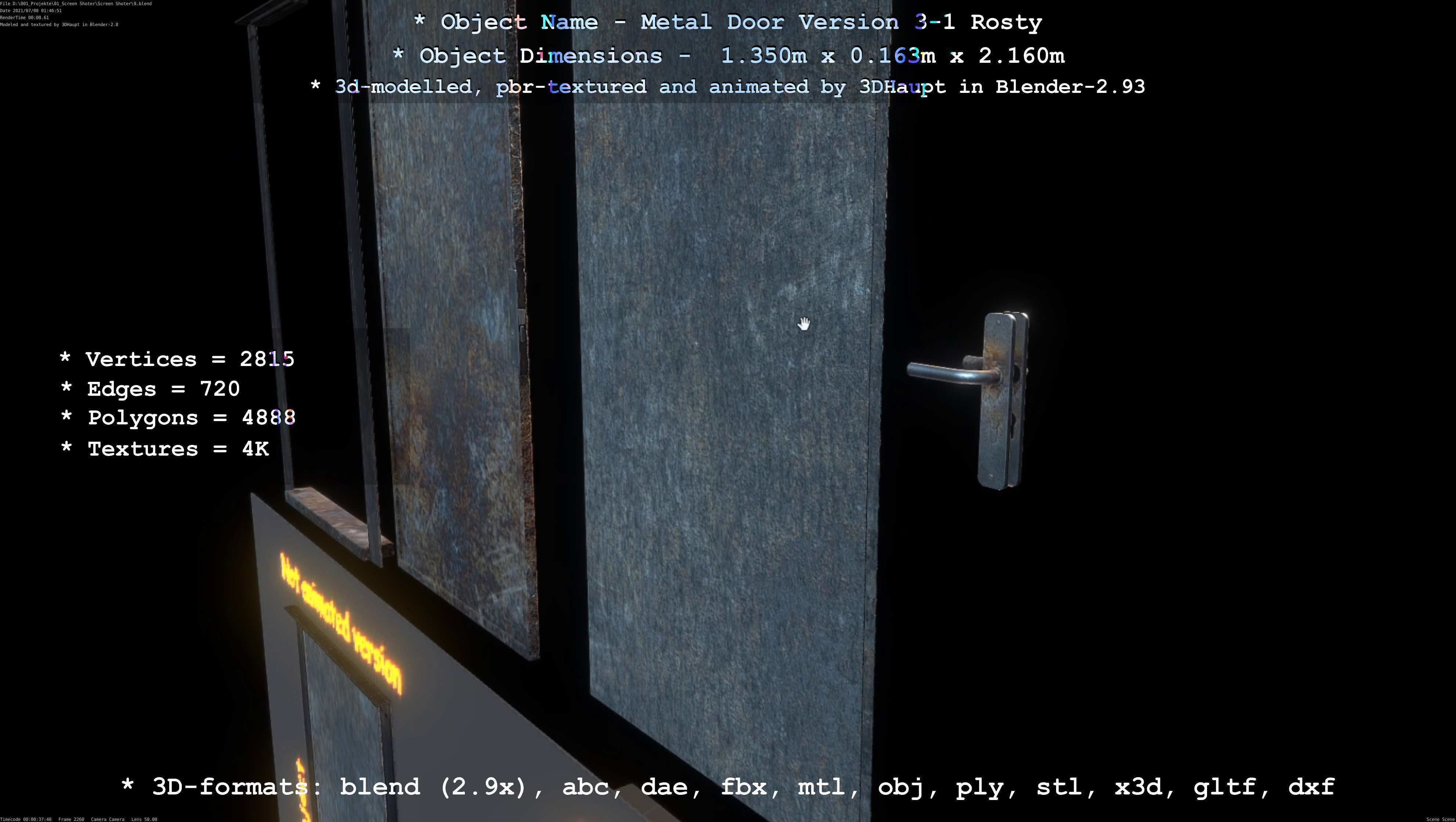 Animated Metal Door Version 3 Rusty Low-poly 3D model_37