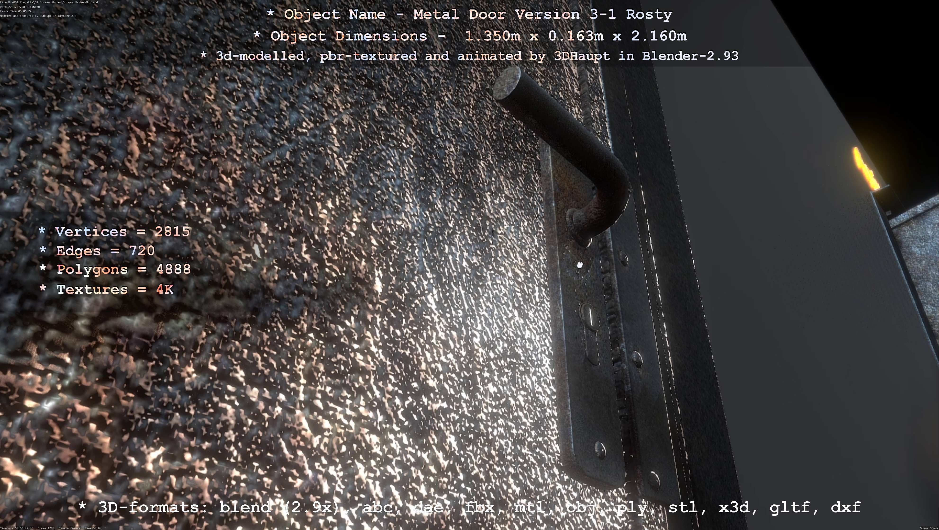 Animated Metal Door Version 3 Rusty Low-poly 3D model_48