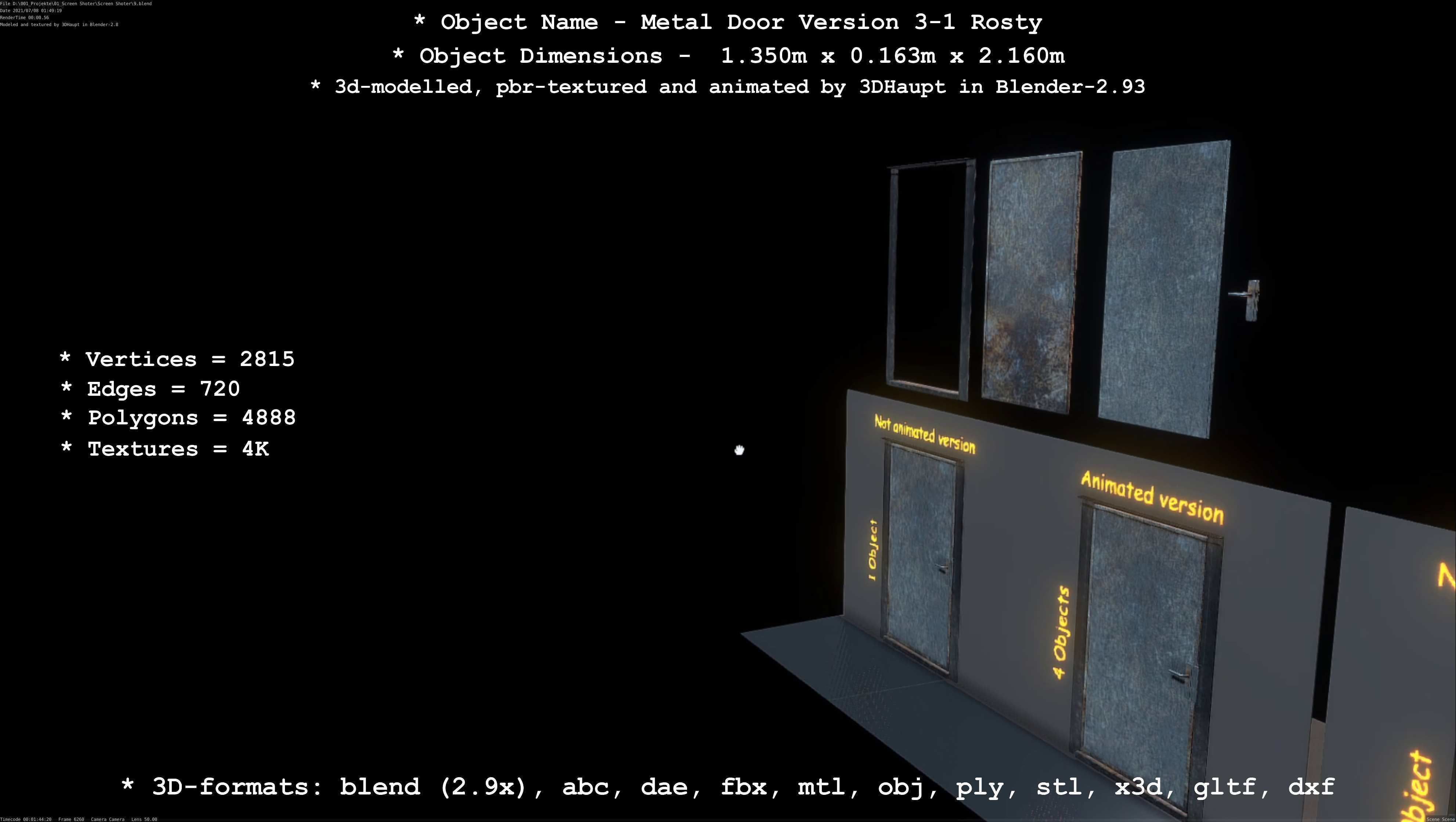 Animated Metal Door Version 3 Rusty Low-poly 3D model_91