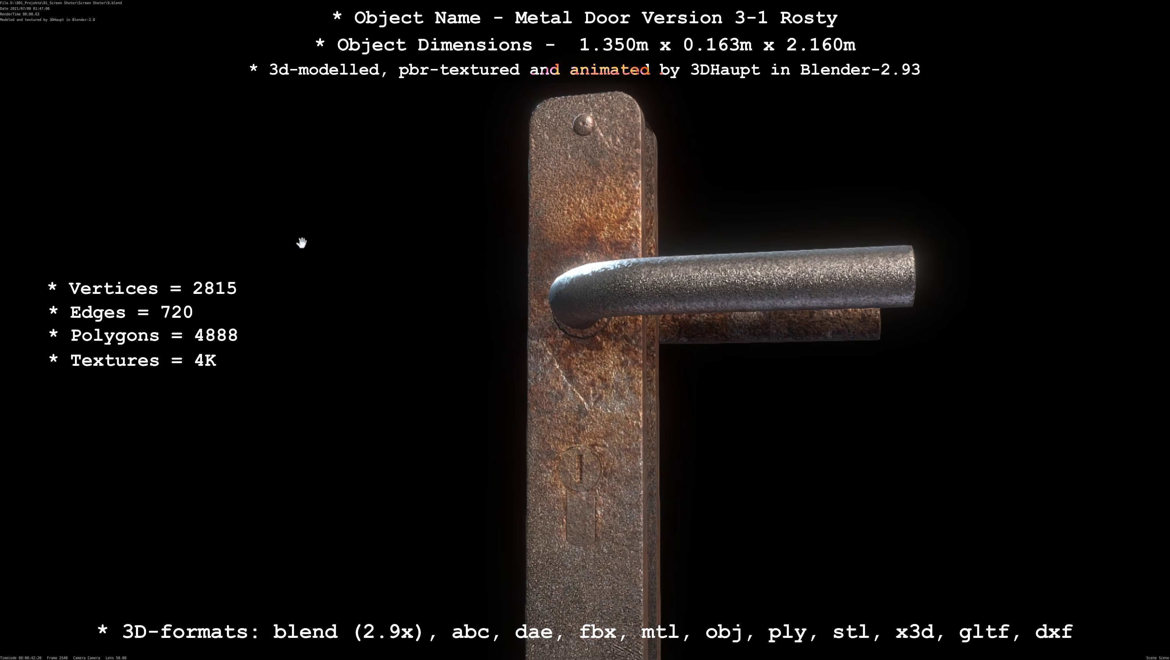 Animated Metal Door Version 3 Rusty Low-poly 3D model_32