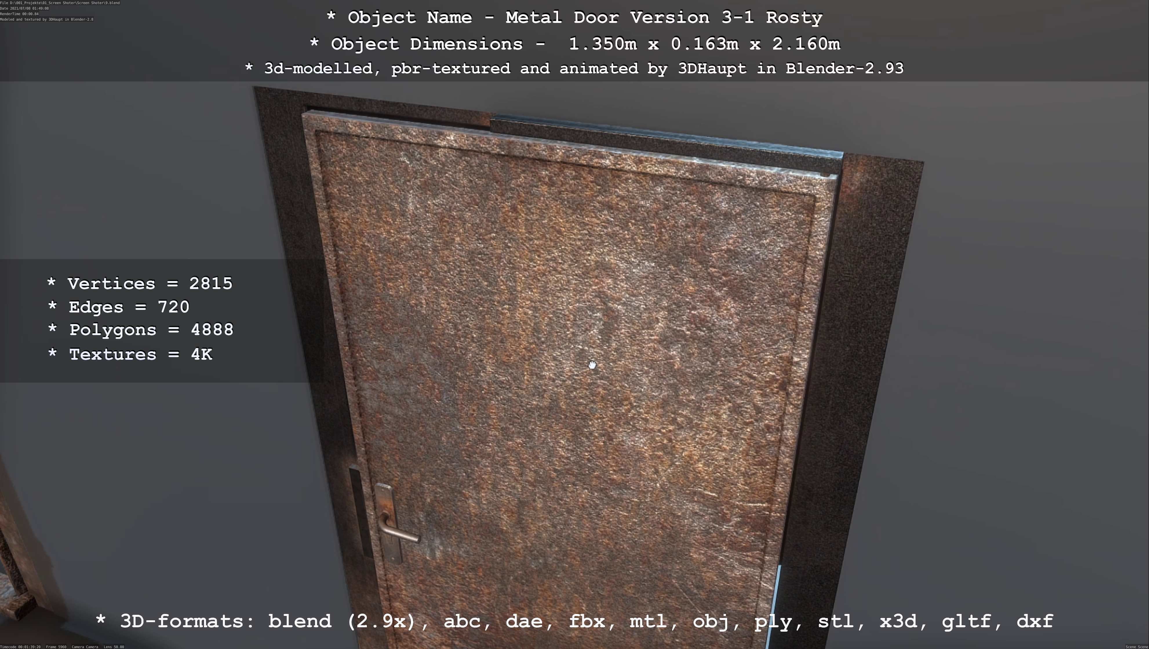 Animated Metal Door Version 3 Rusty Low-poly 3D model_100