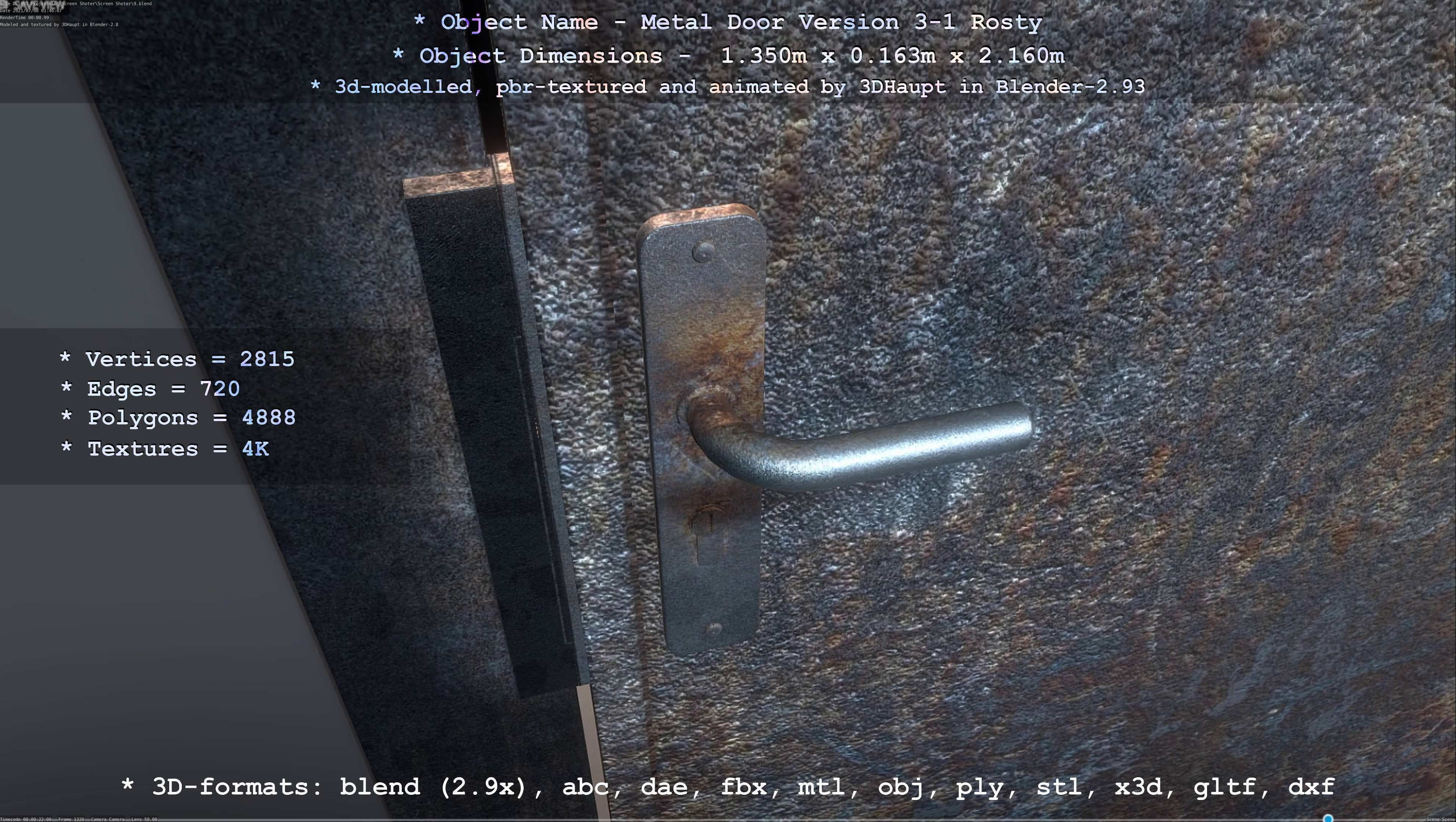 Animated Metal Door Version 3 Rusty Low-poly 3D model_59