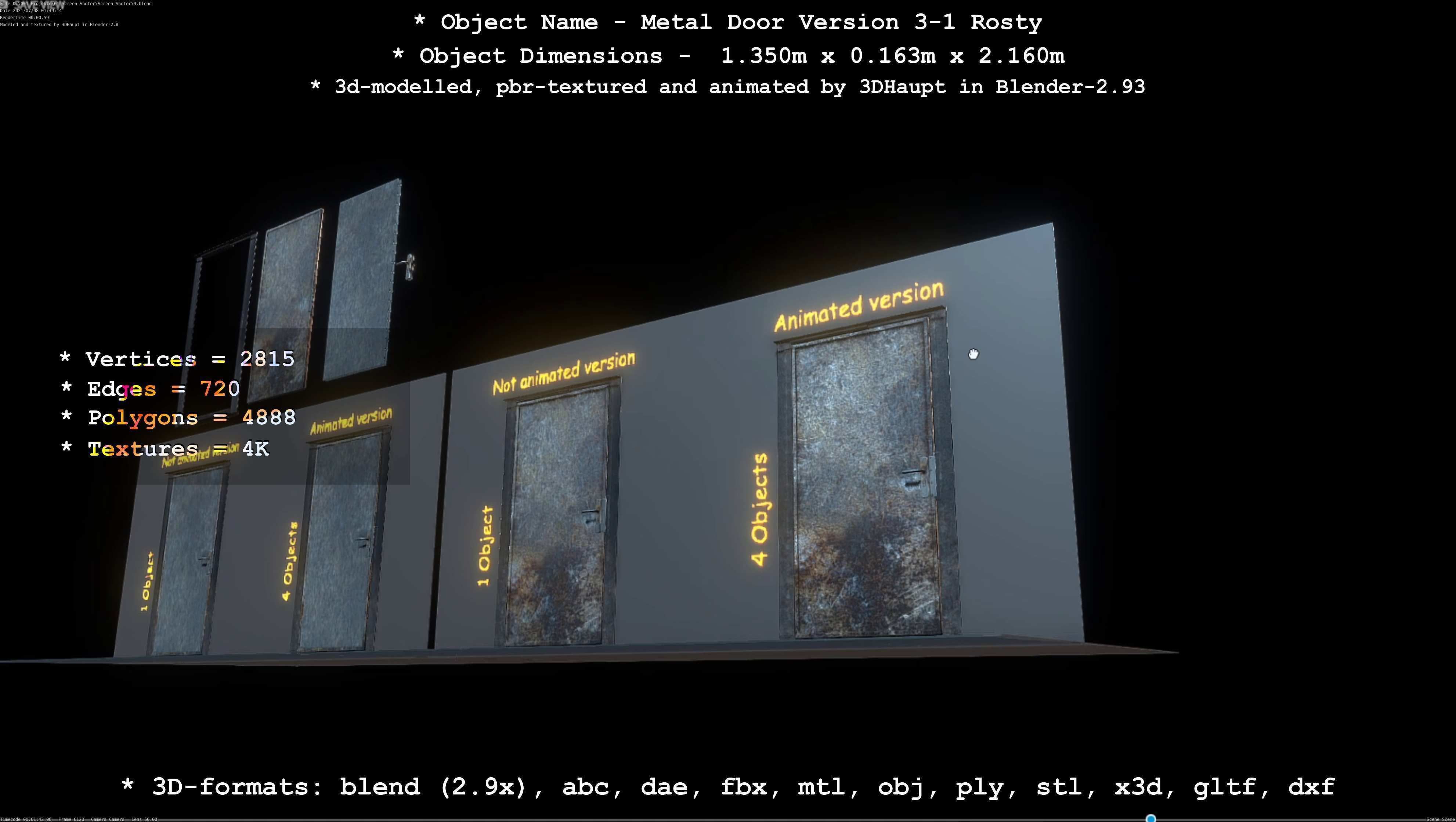 Animated Metal Door Version 3 Rusty Low-poly 3D model_95