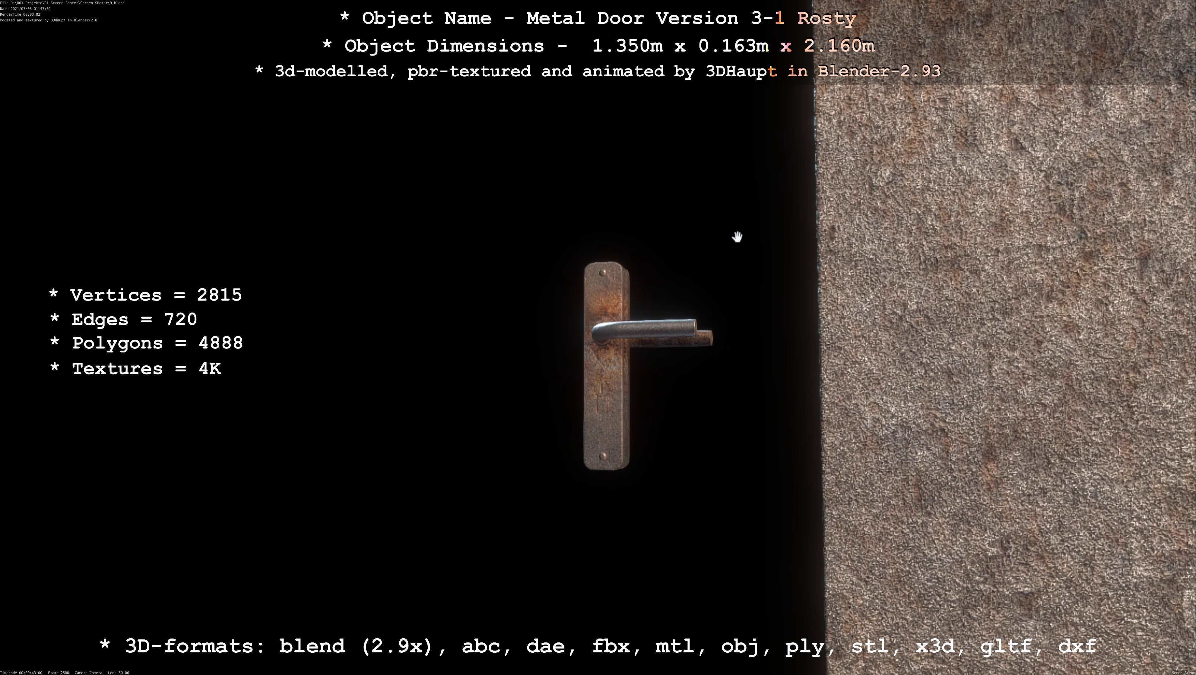 Animated Metal Door Version 3 Rusty Low-poly 3D model_31