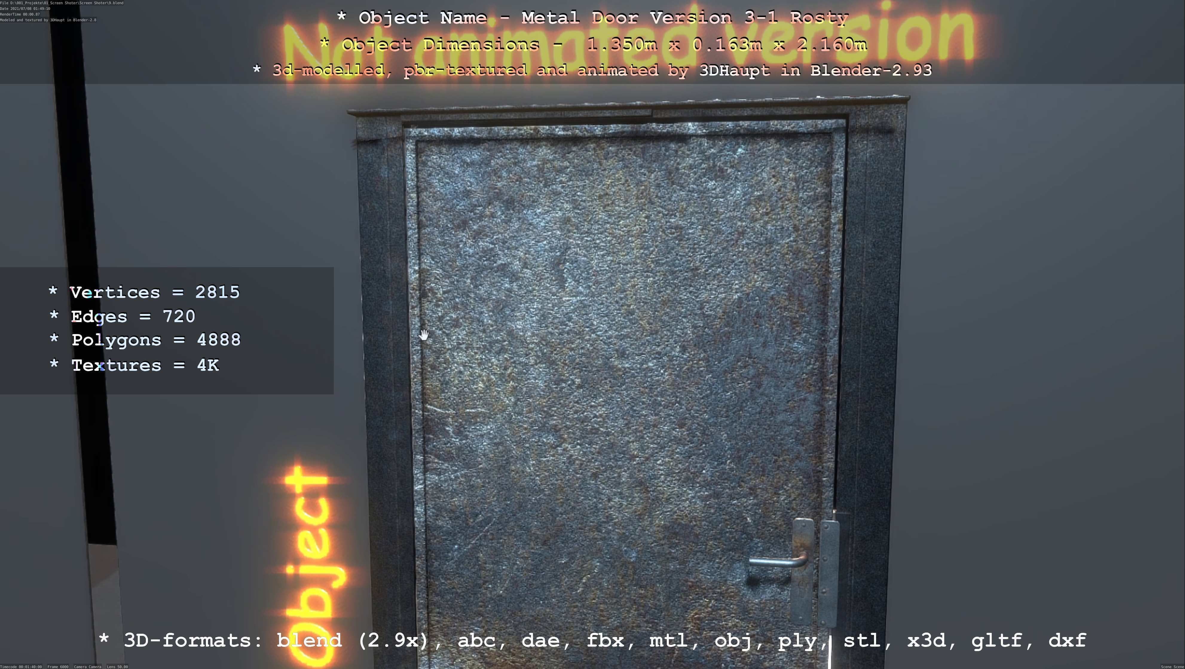 Animated Metal Door Version 3 Rusty Low-poly 3D model_98