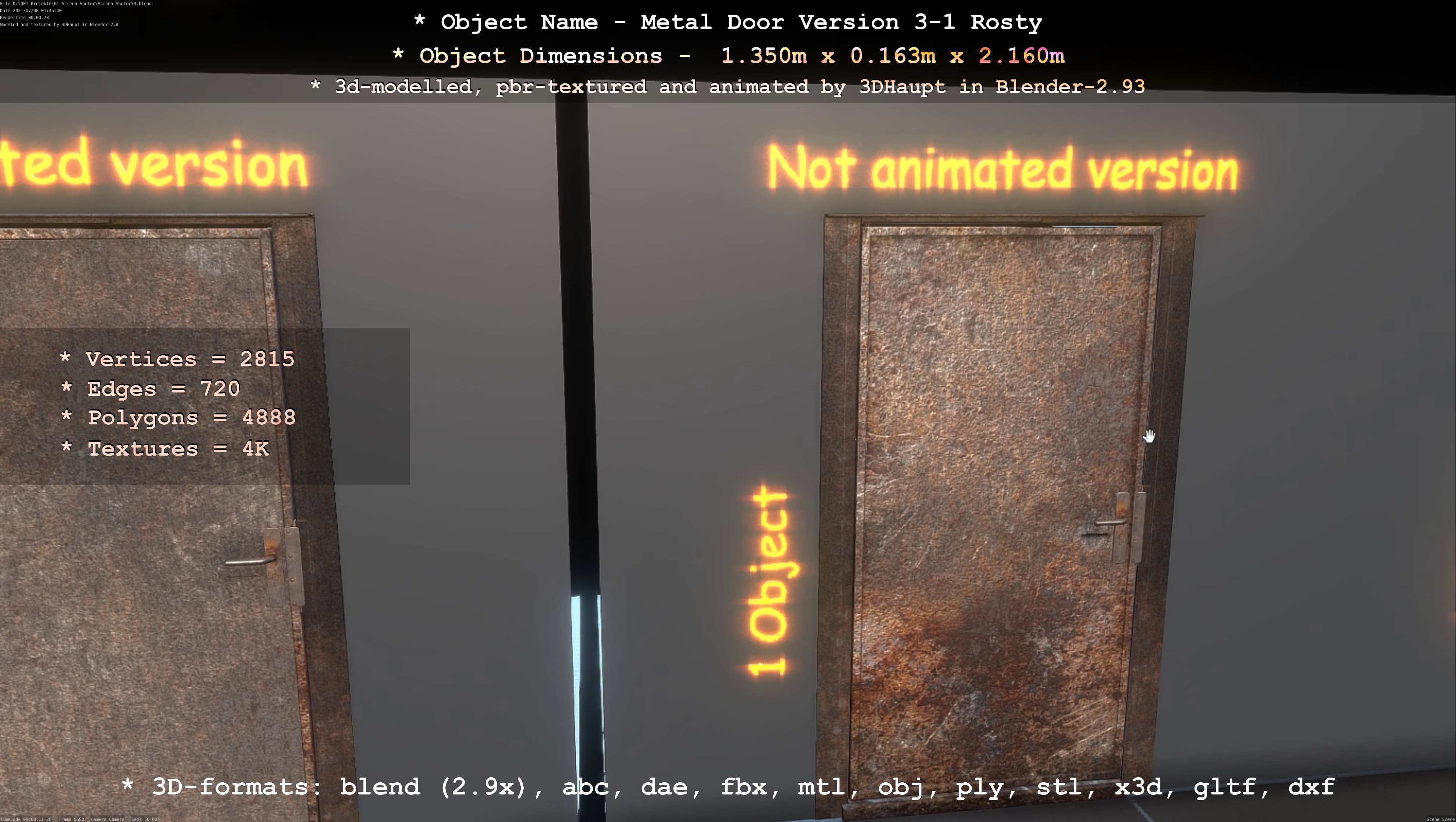 Animated Metal Door Version 3 Rusty Low-poly 3D model_77