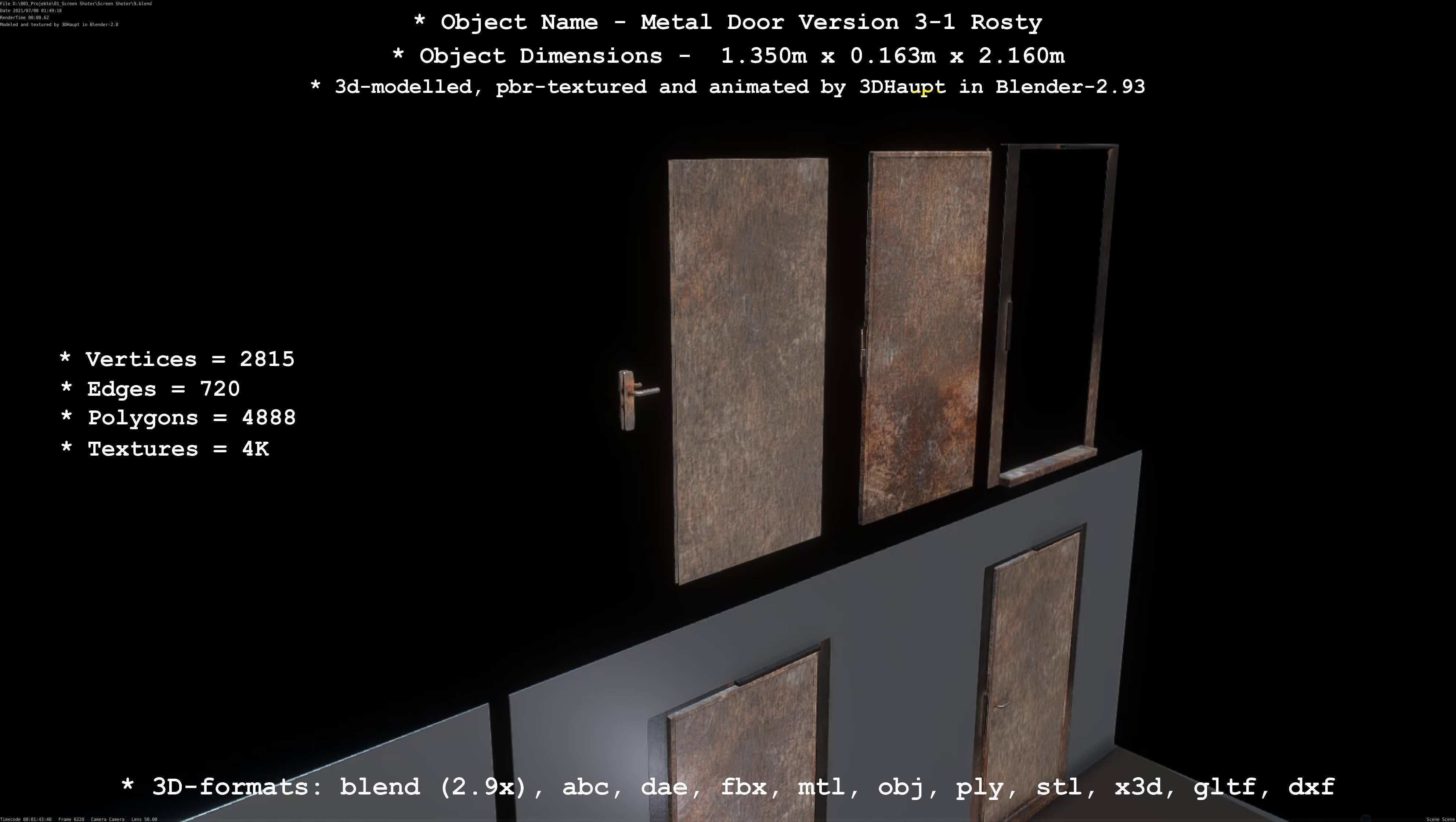 Animated Metal Door Version 3 Rusty Low-poly 3D model_11
