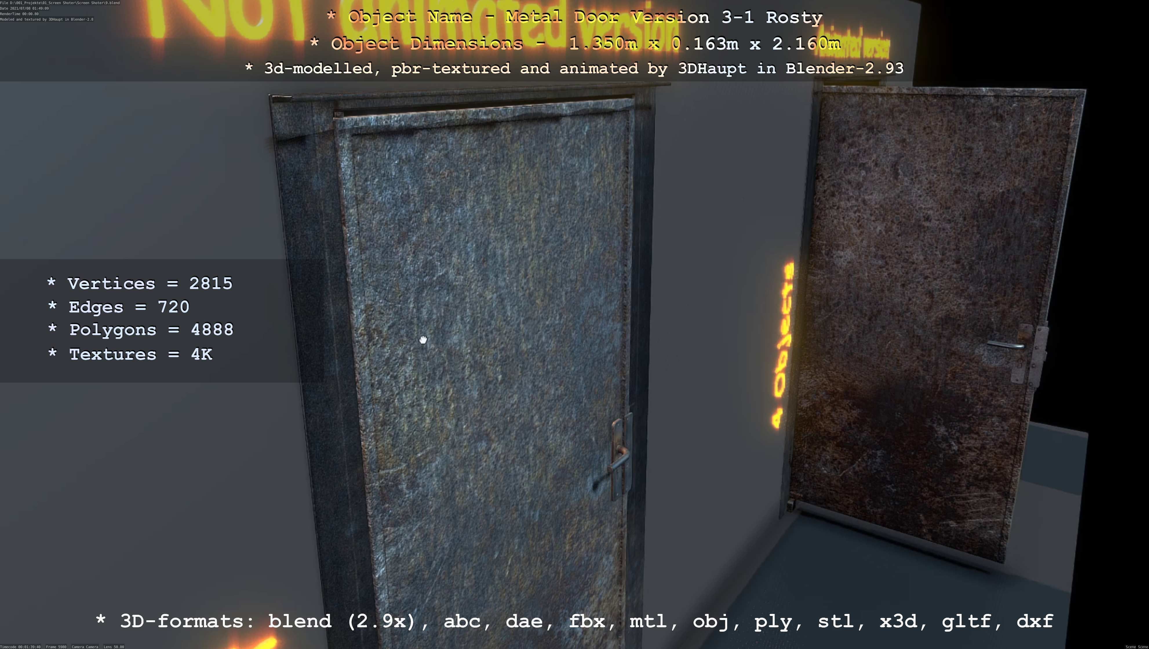 Animated Metal Door Version 3 Rusty Low-poly 3D model_99