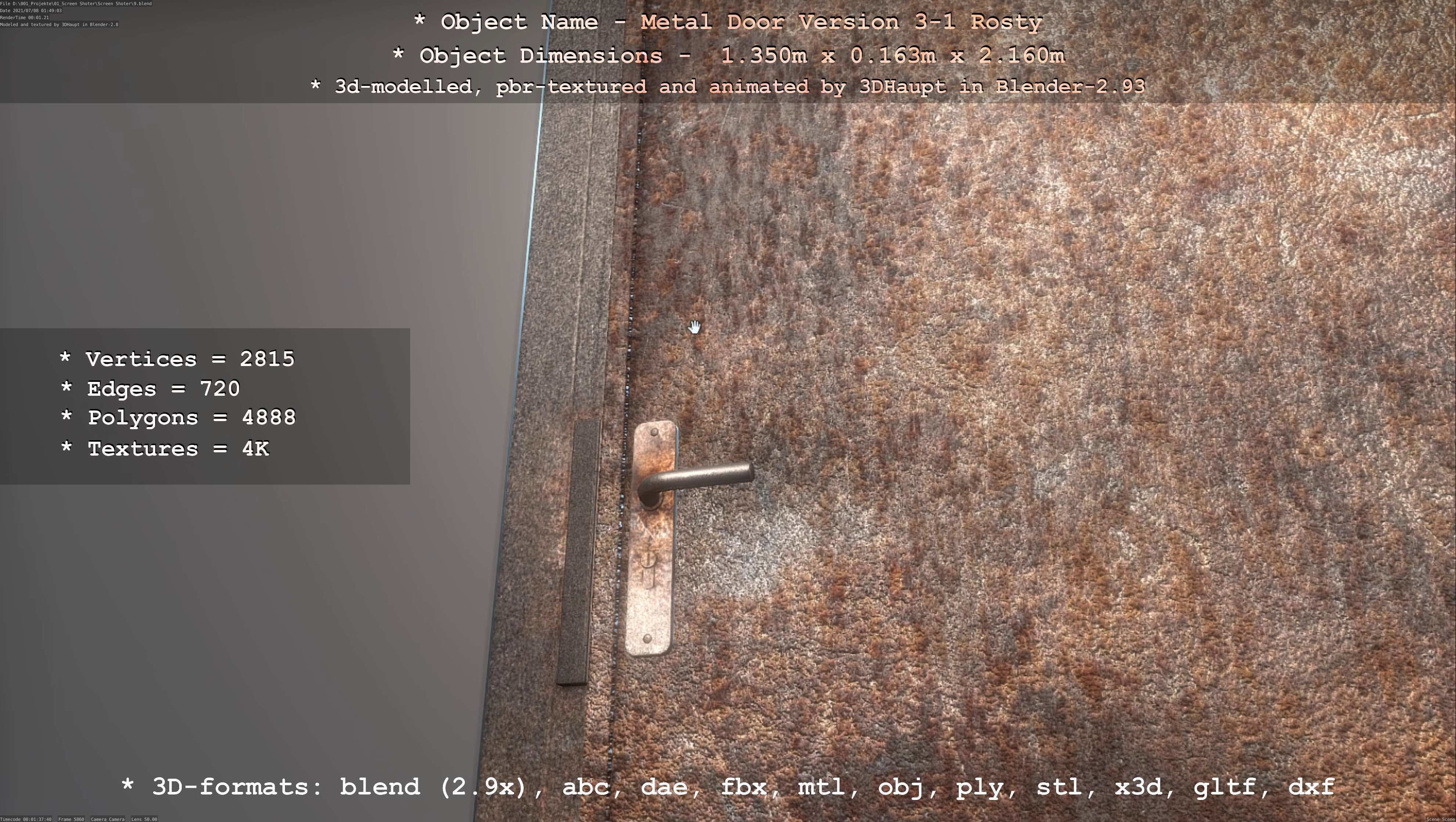 Animated Metal Door Version 3 Rusty Low-poly 3D model_101