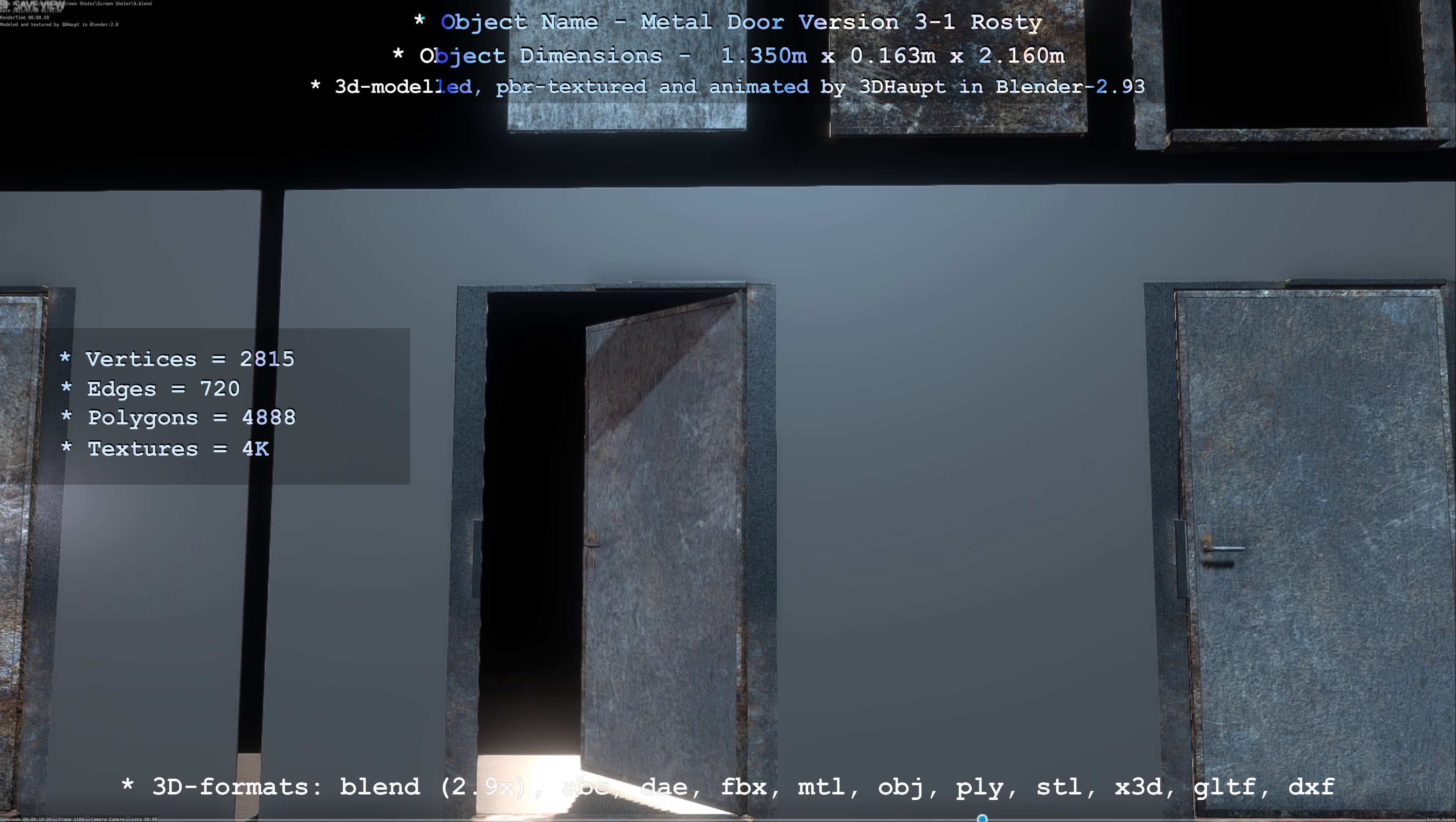 Animated Metal Door Version 3 Rusty Low-poly 3D model_65