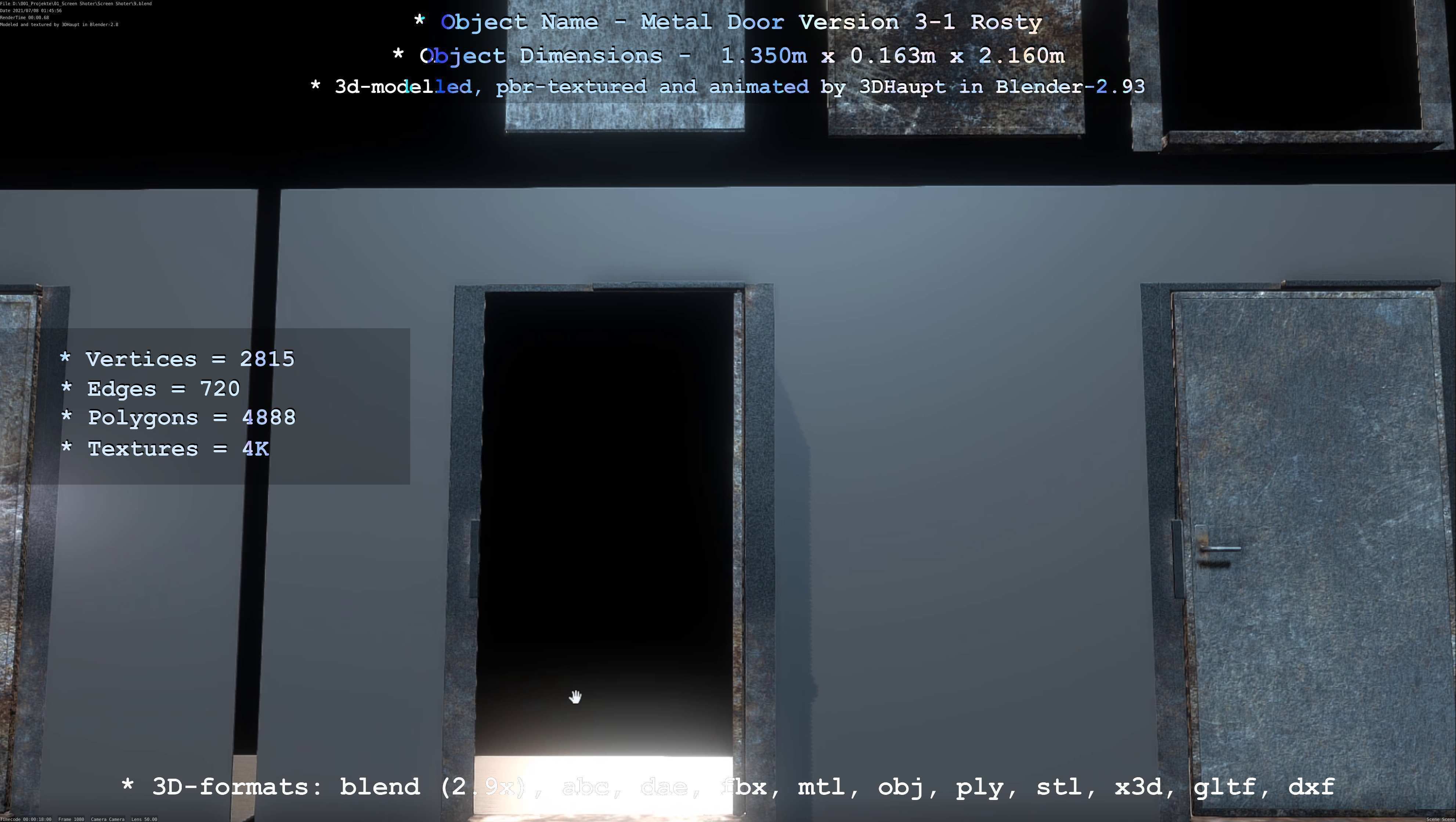 Animated Metal Door Version 3 Rusty Low-poly 3D model_67