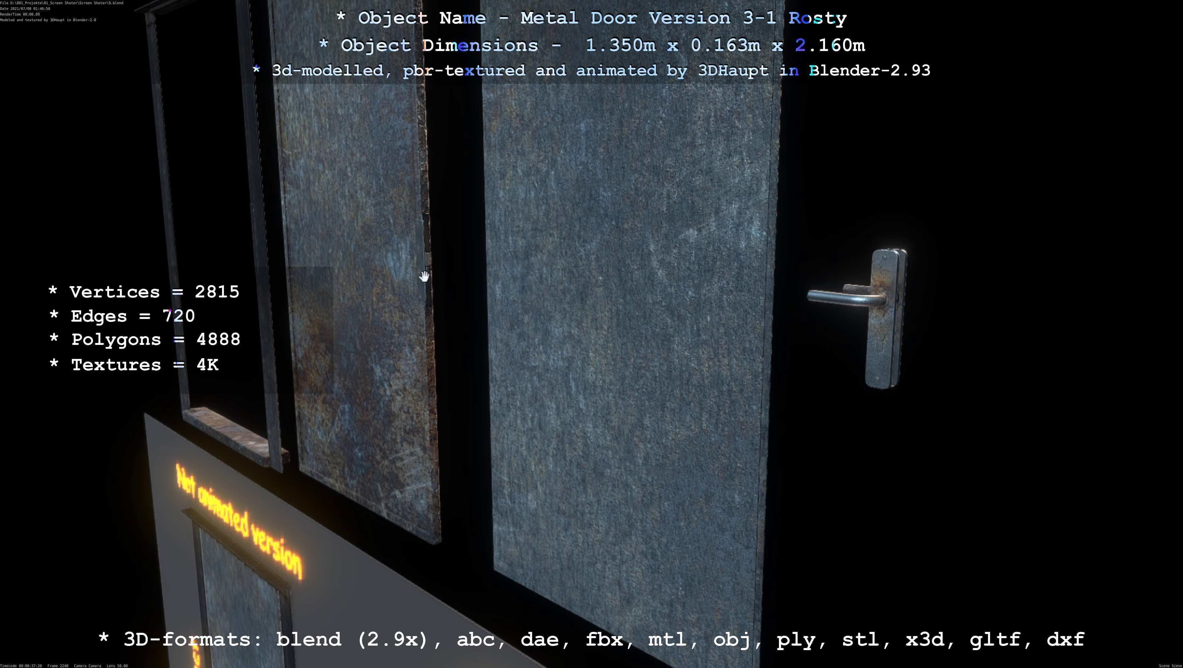 Animated Metal Door Version 3 Rusty Low-poly 3D model_38