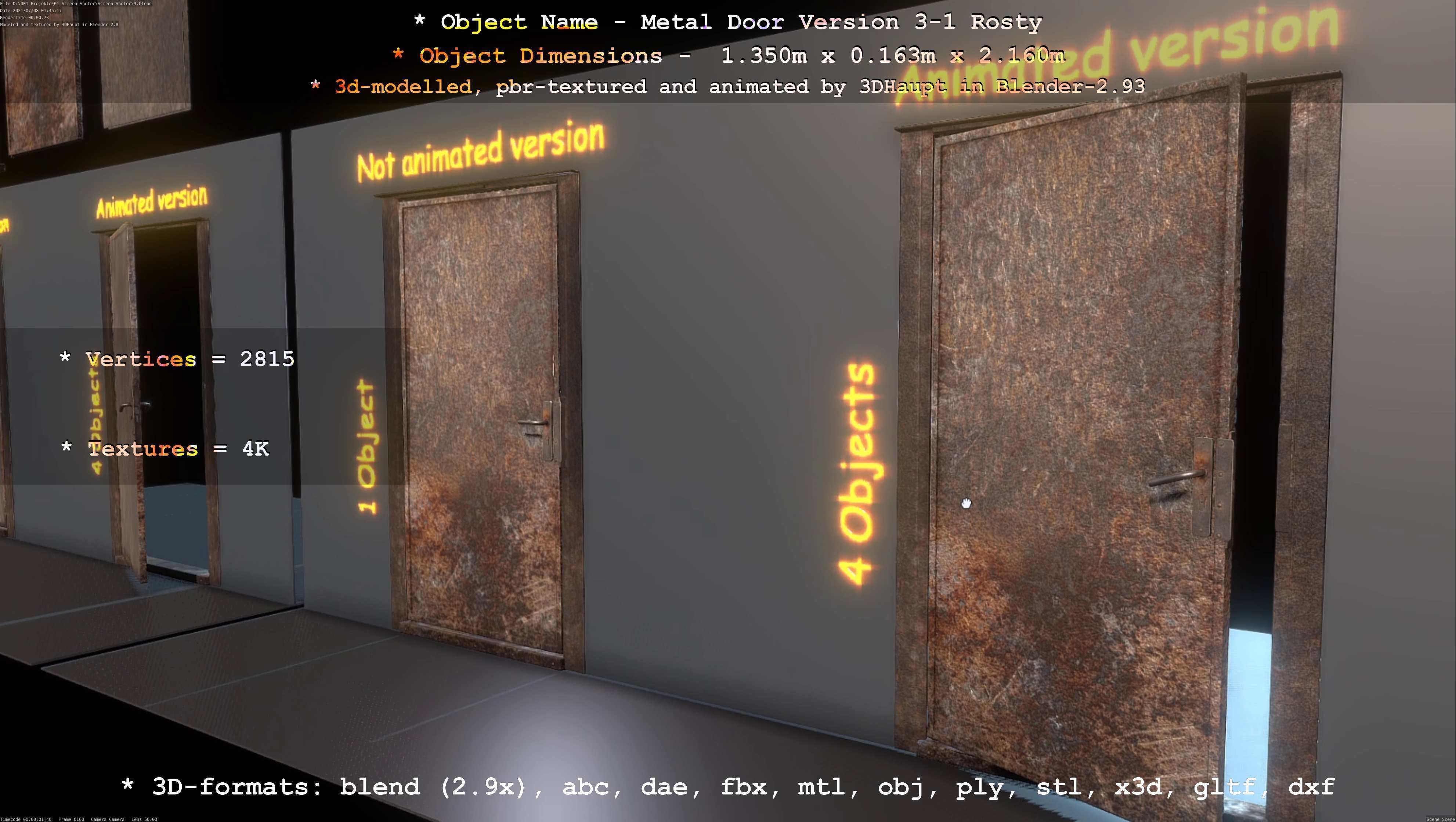 Animated Metal Door Version 3 Rusty Low-poly 3D model_12