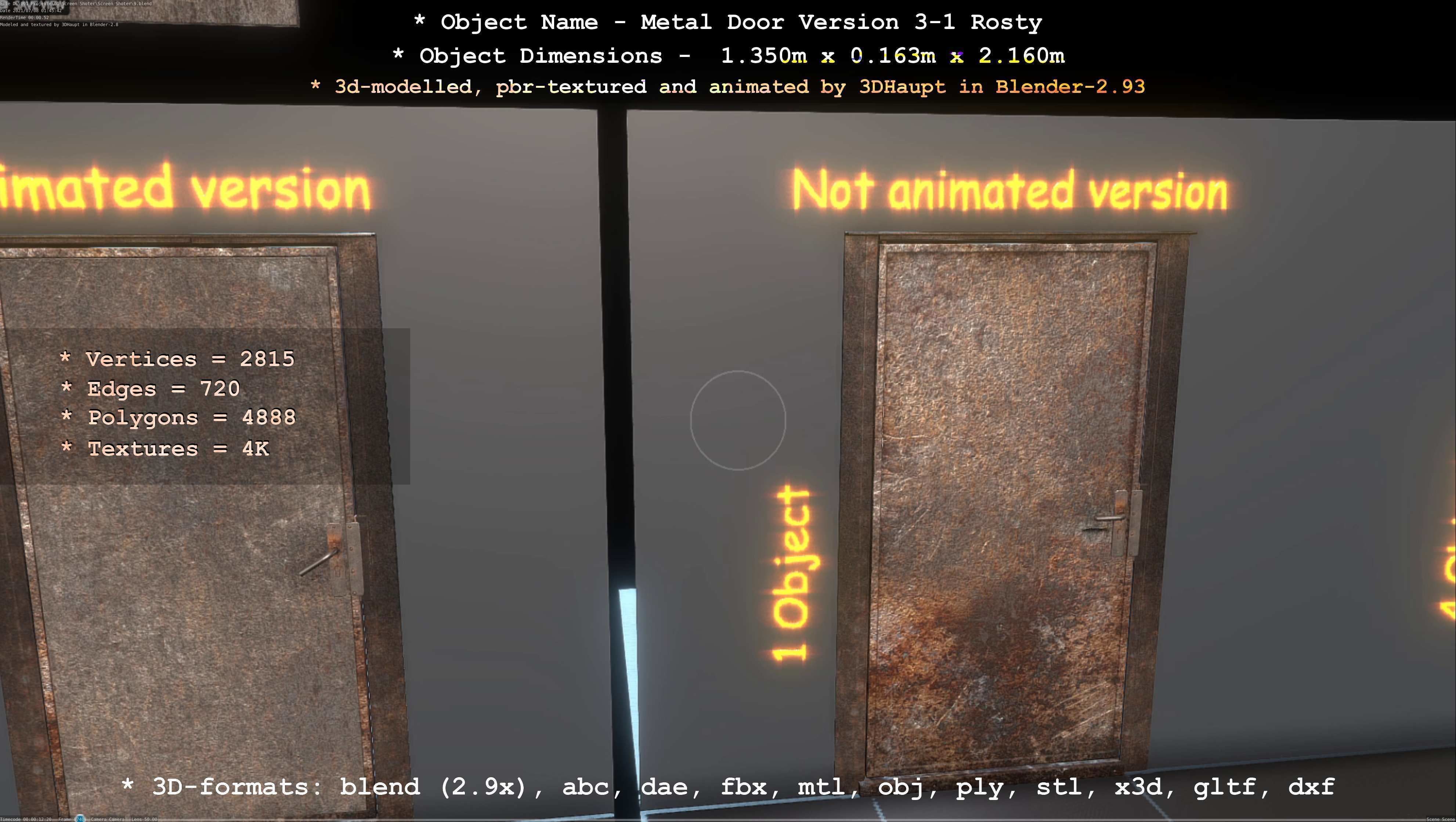 Animated Metal Door Version 3 Rusty Low-poly 3D model_75