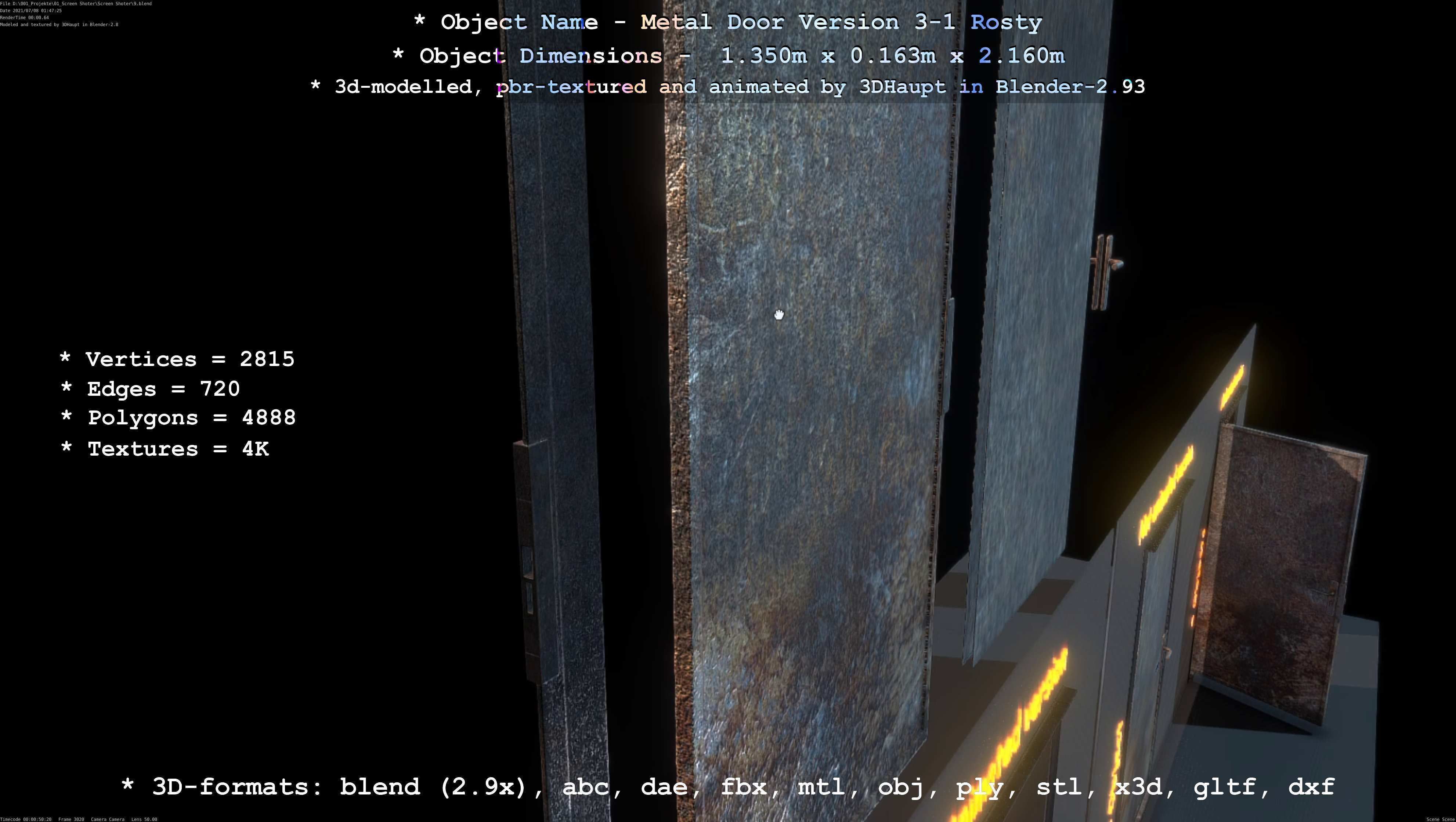 Animated Metal Door Version 3 Rusty Low-poly 3D model_39