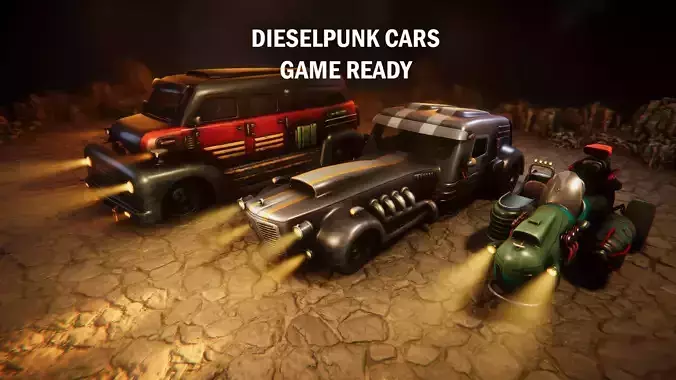 Dieselpunk cars Low-poly 3D model