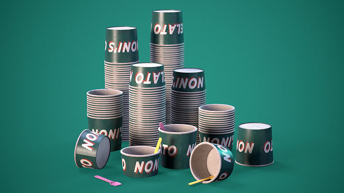 Gelato Ice-Cream Paper Cups - PBR Game Ready Low-poly 3D model Low-poly 3D model