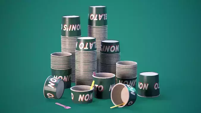 Gelato Ice-Cream Paper Cups - PBR Game Ready Low-poly 3D model Low-poly 3D model