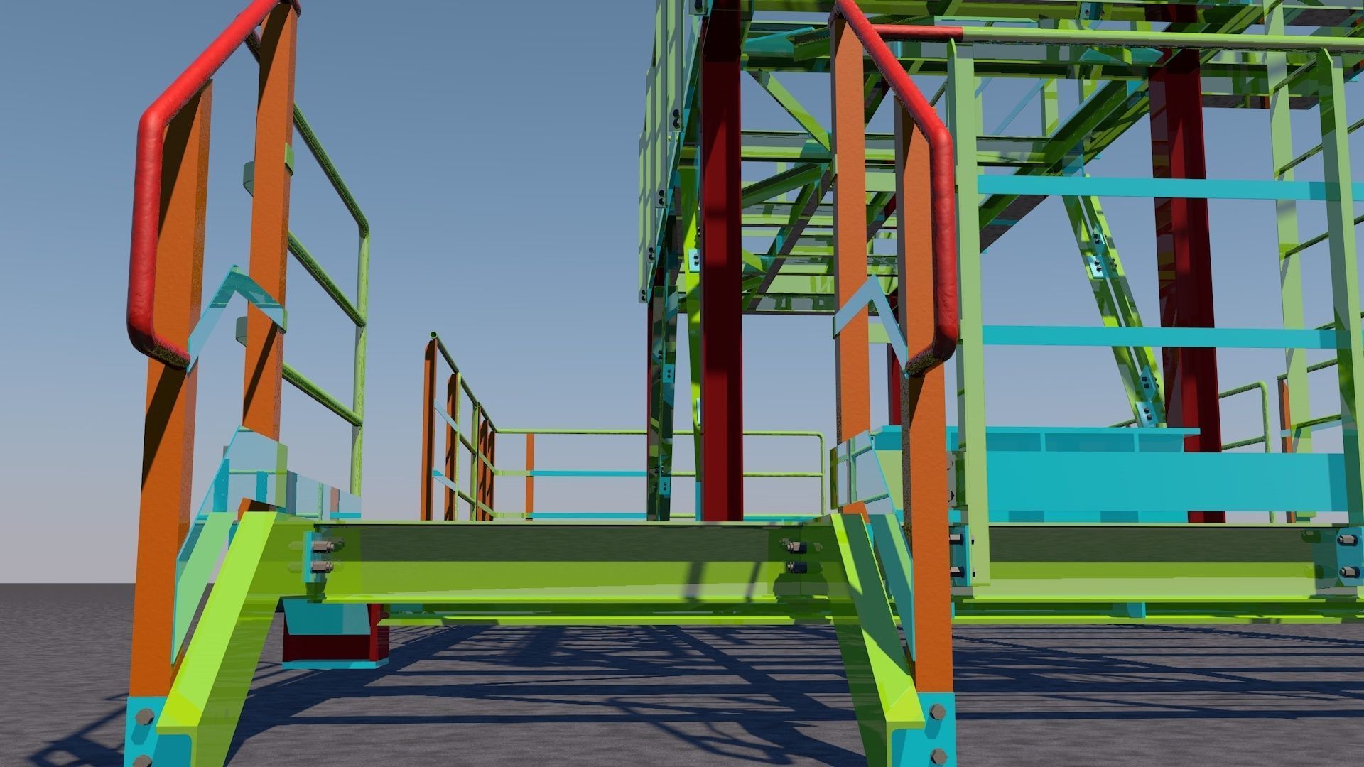 Steel two-level platform Low-poly 3D model_18