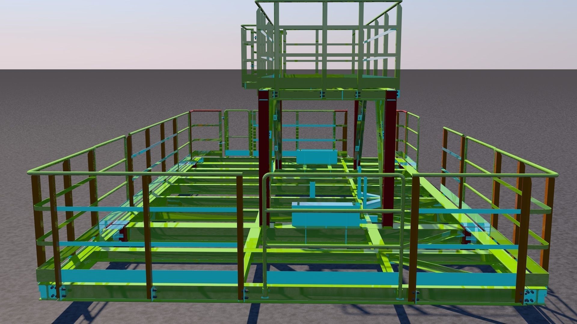 Steel two-level platform Low-poly 3D model_5