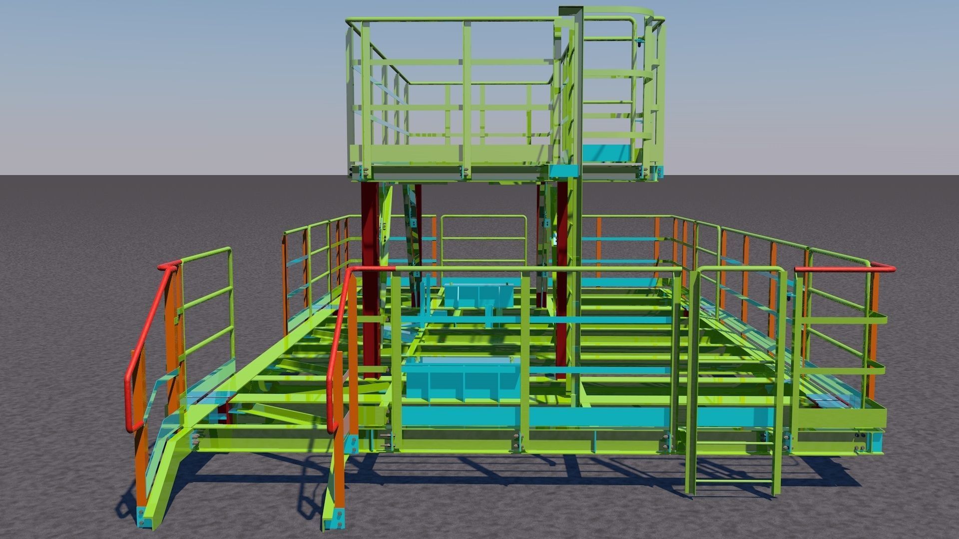 Steel two-level platform Low-poly 3D model_7