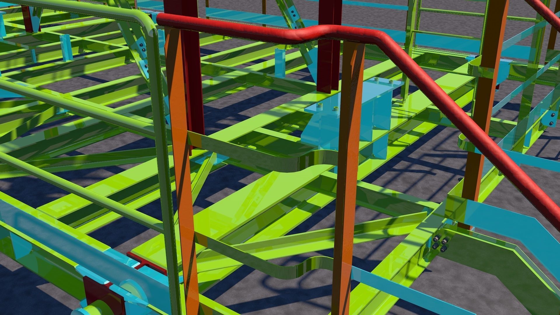 Steel two-level platform Low-poly 3D model_8