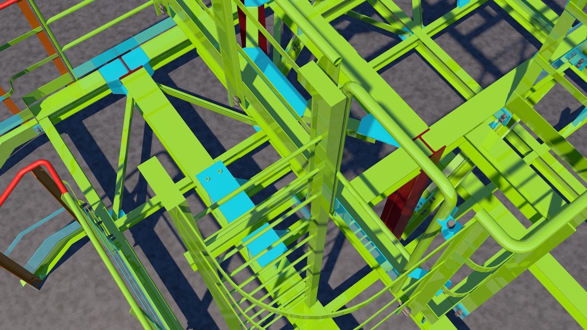 Steel two-level platform Low-poly 3D model_14