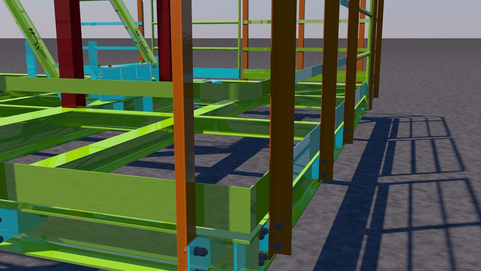 Steel two-level platform Low-poly 3D model_12