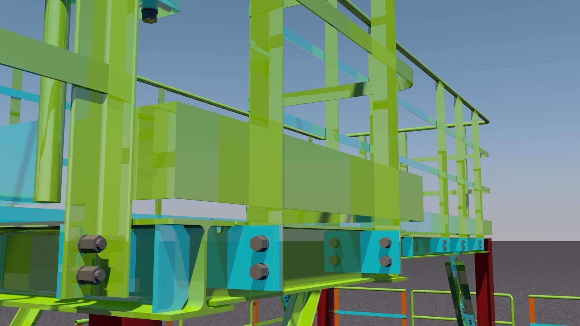 Steel two-level platform Low-poly 3D model_16