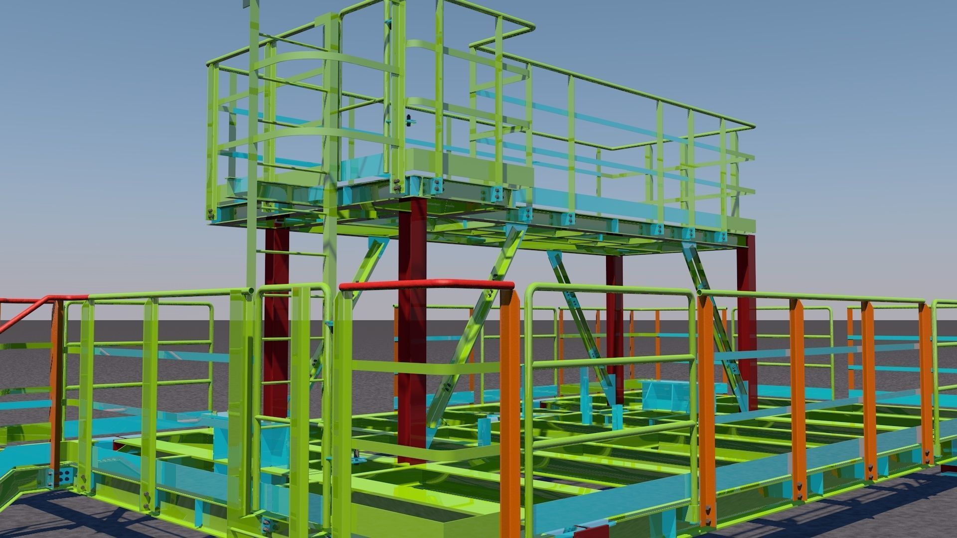 Steel two-level platform Low-poly 3D model_10