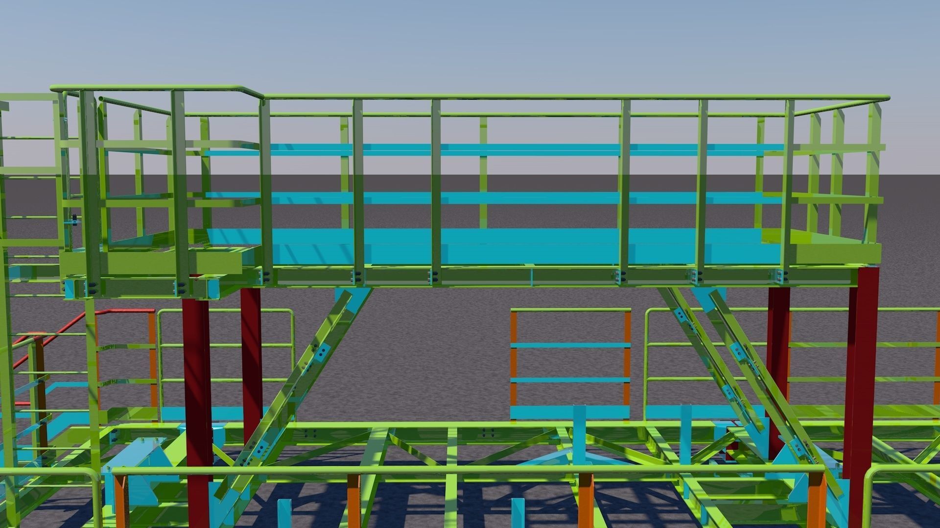 Steel two-level platform Low-poly 3D model_13