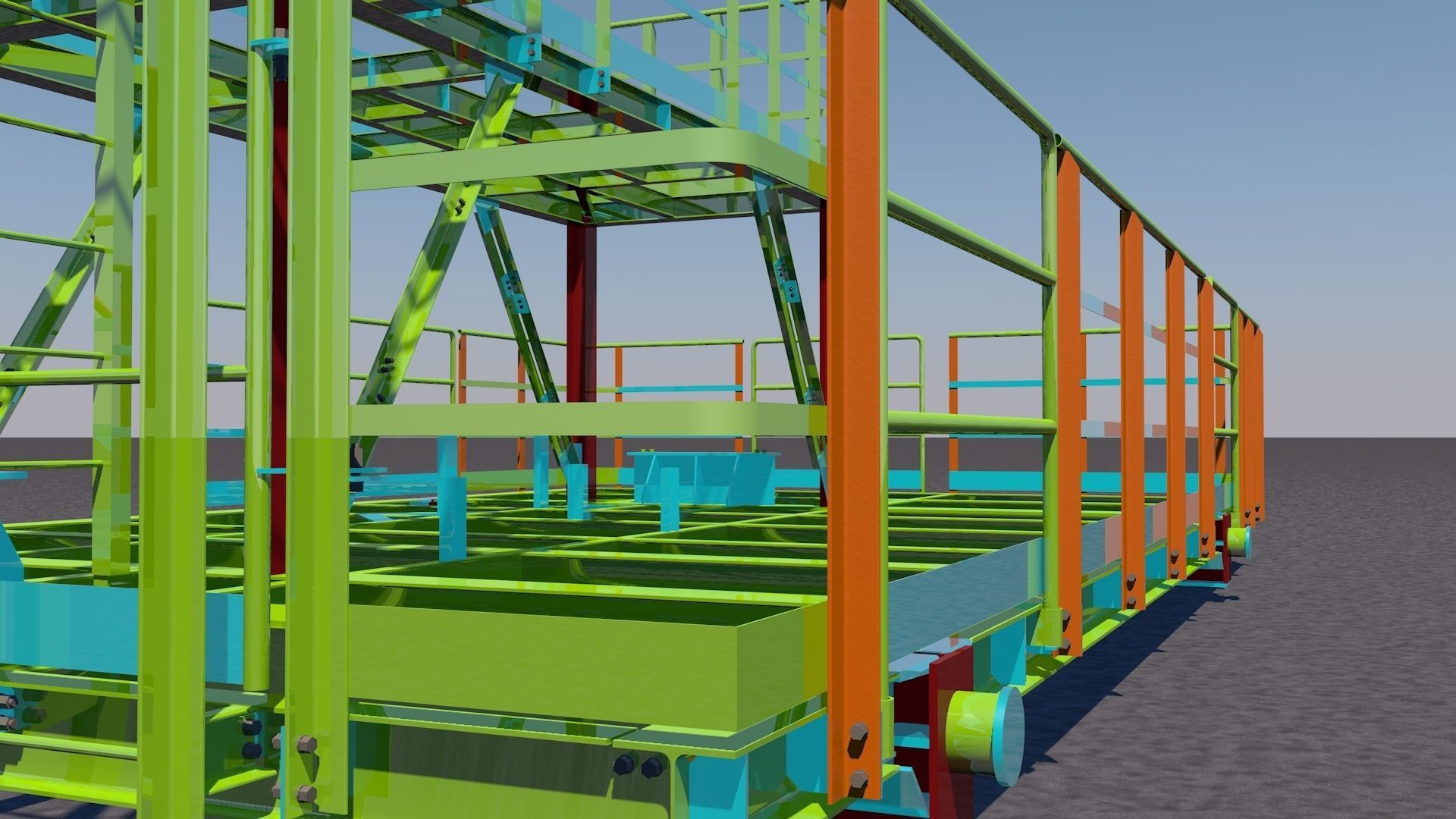 Steel two-level platform Low-poly 3D model_11