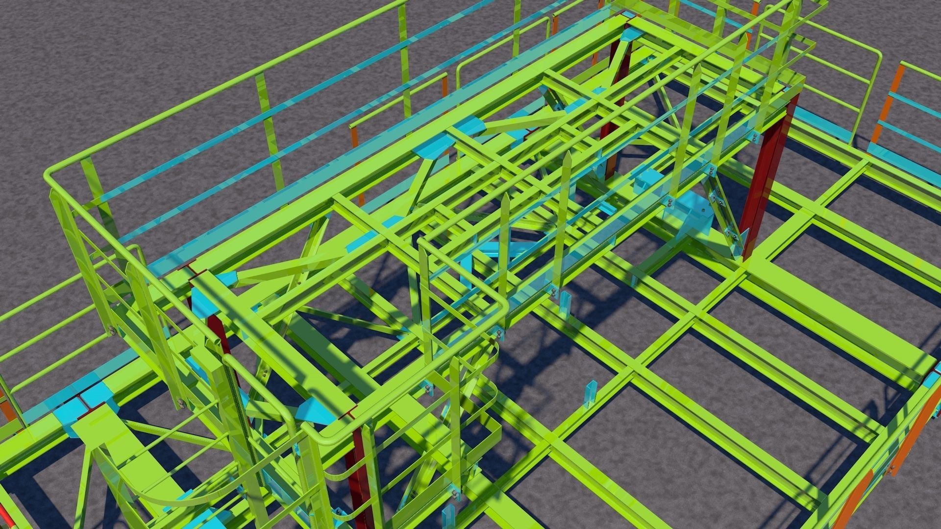 Steel two-level platform Low-poly 3D model_3