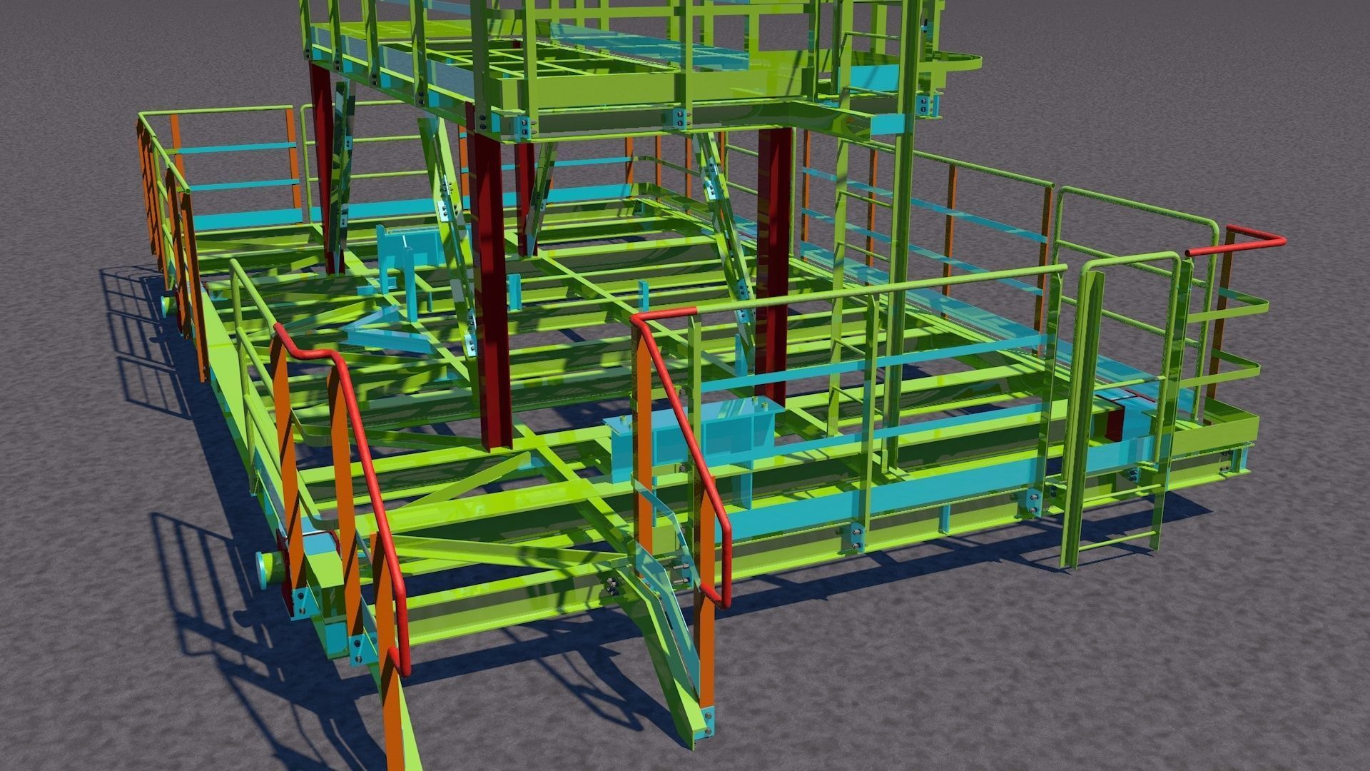 Steel two-level platform Low-poly 3D model_1