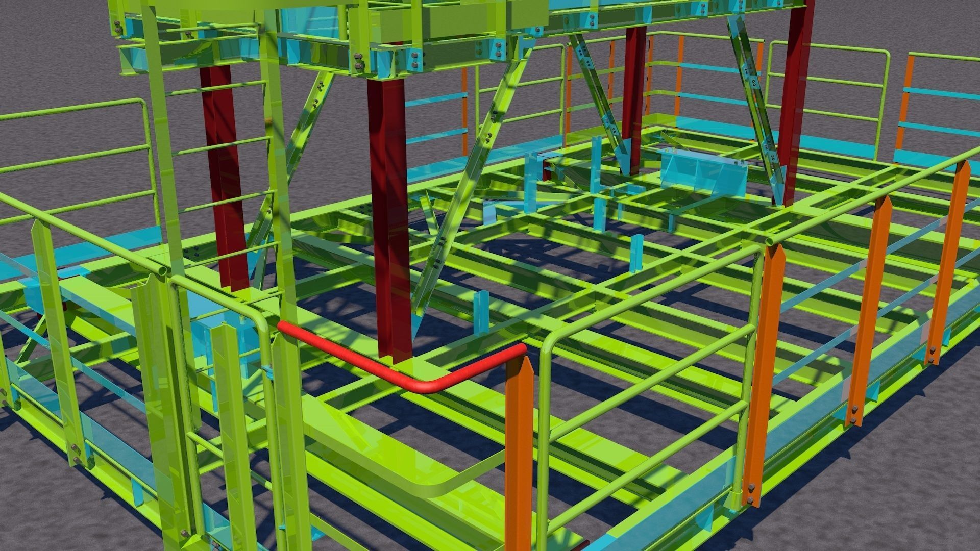 Steel two-level platform Low-poly 3D model_2