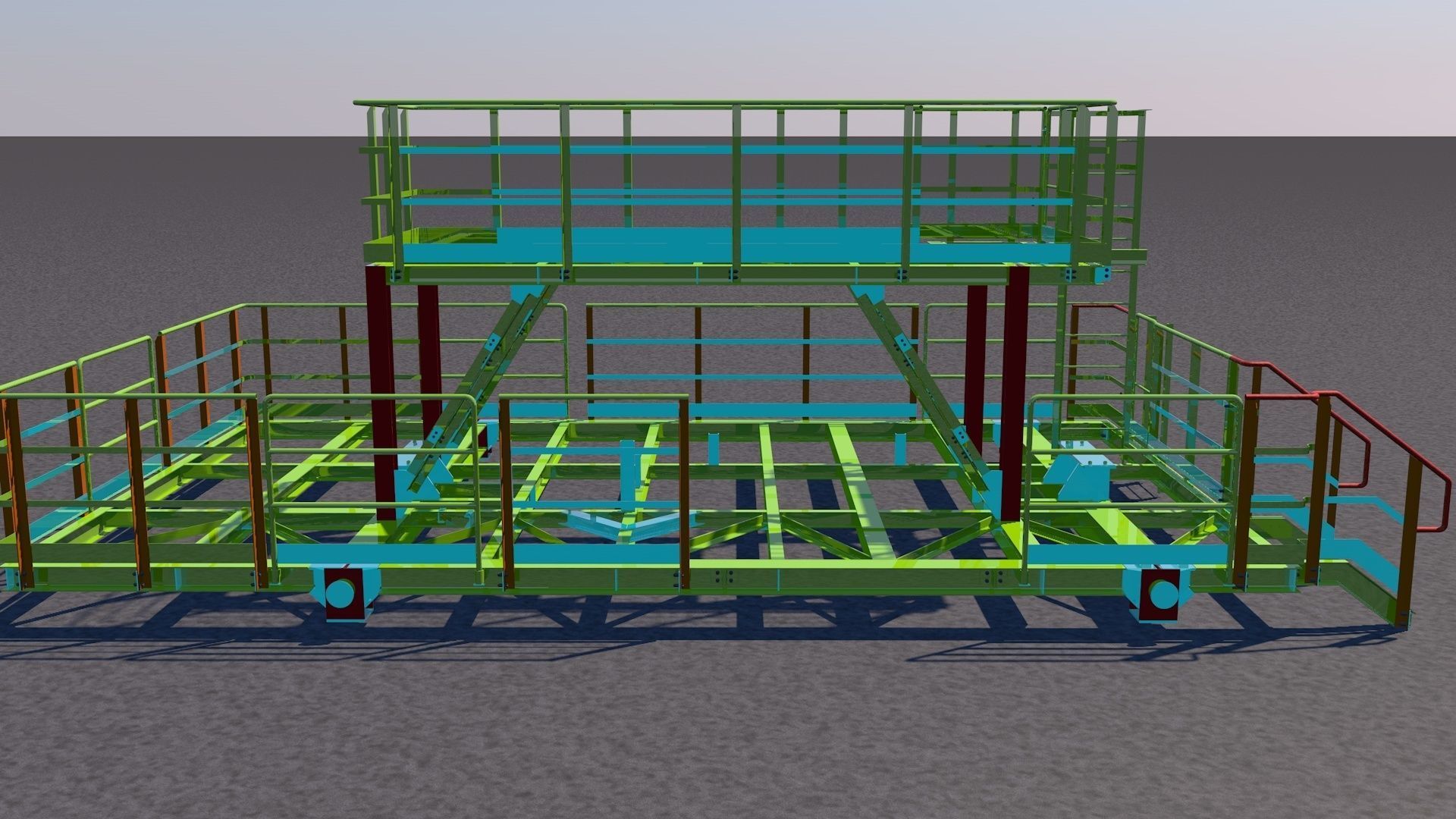 Steel two-level platform Low-poly 3D model_6