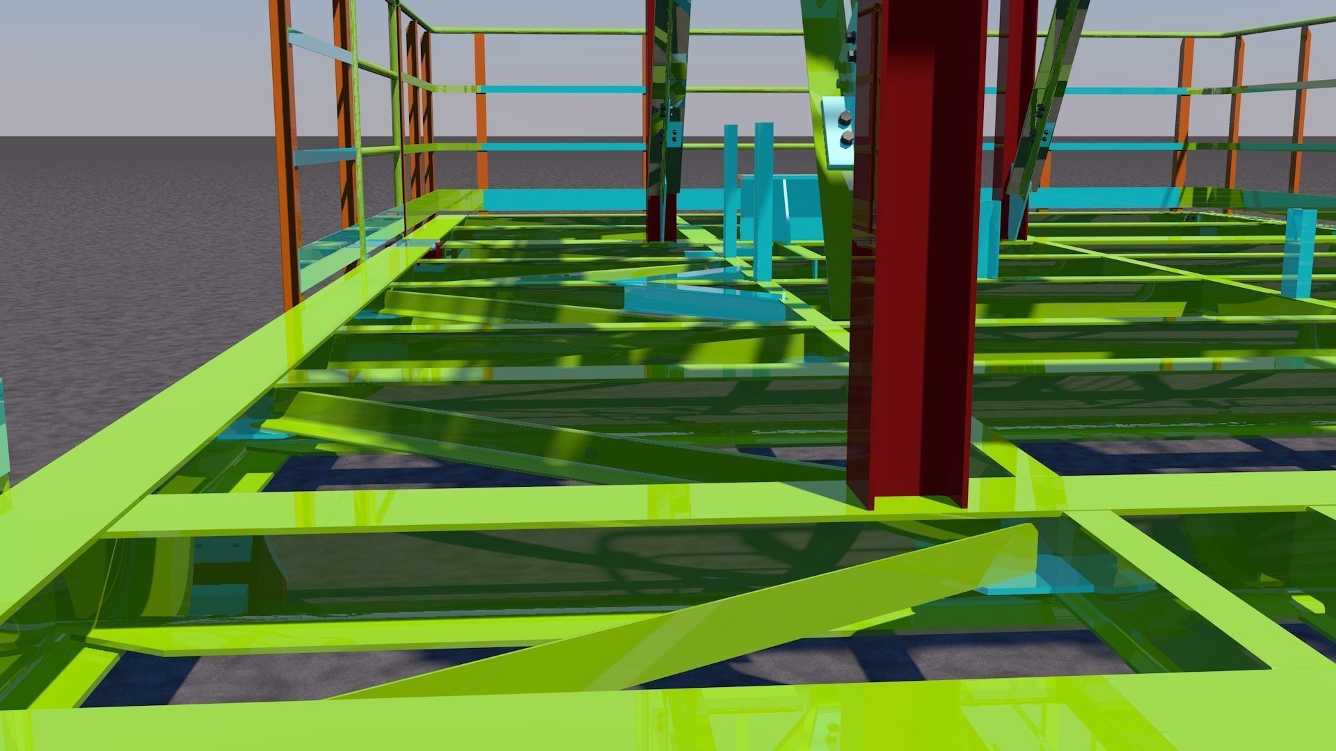 Steel two-level platform Low-poly 3D model_19
