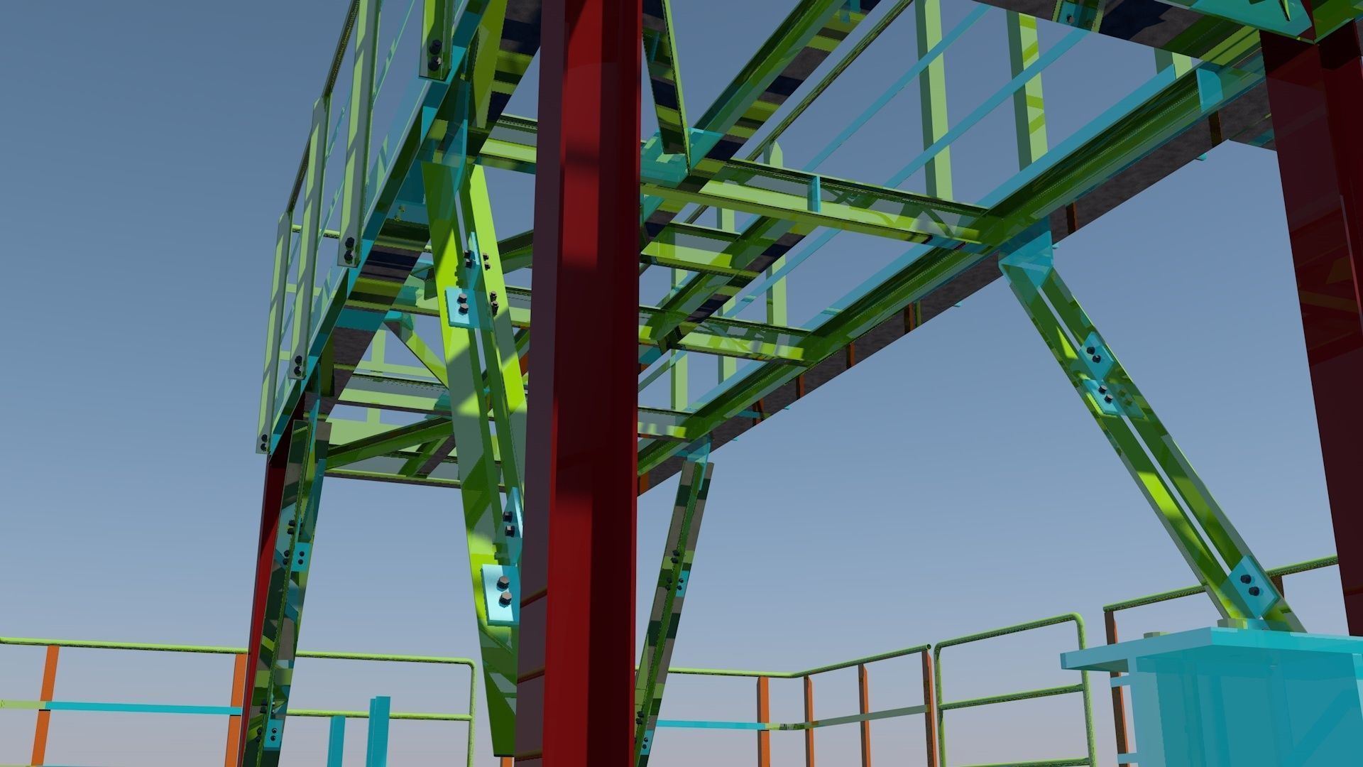 Steel two-level platform Low-poly 3D model_17