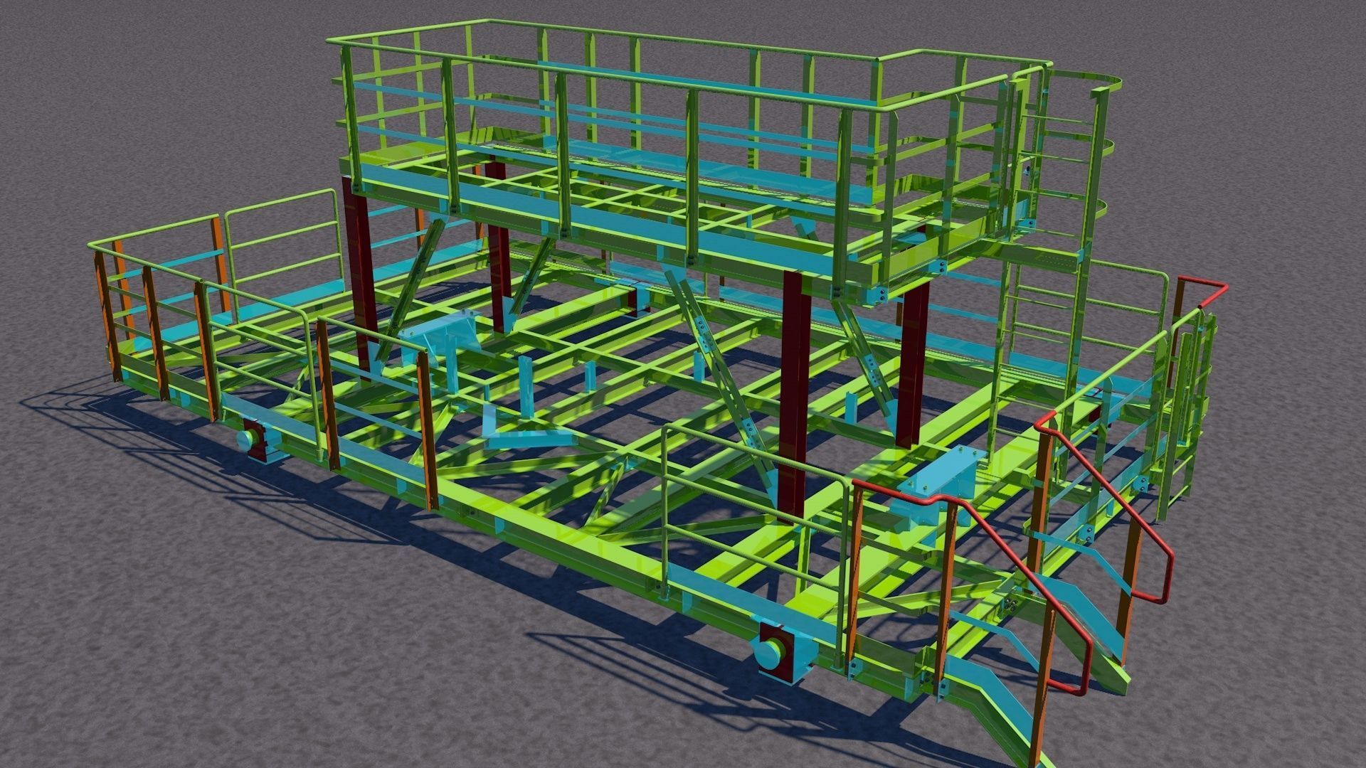 Steel two-level platform Low-poly 3D model_0