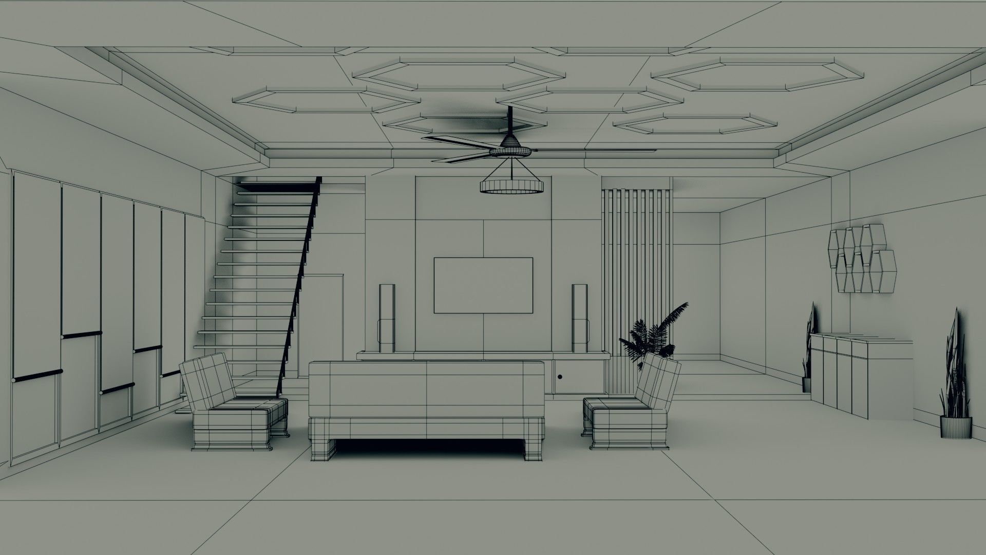Hall Interior - Low Poly - Game Ready Low-poly 3D model_8