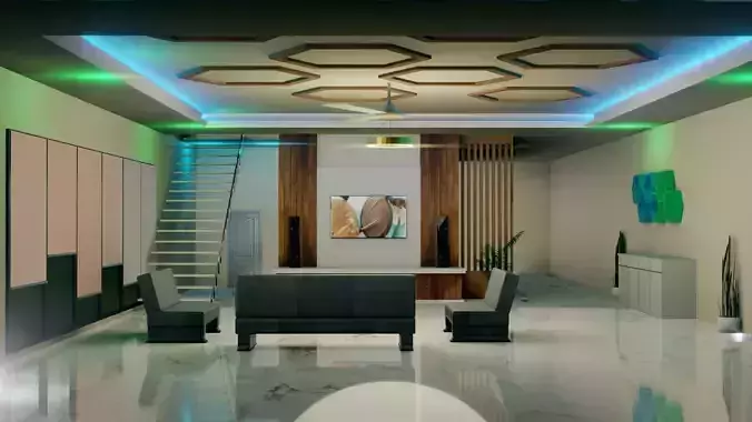 Hall Interior - Low Poly - Game Ready